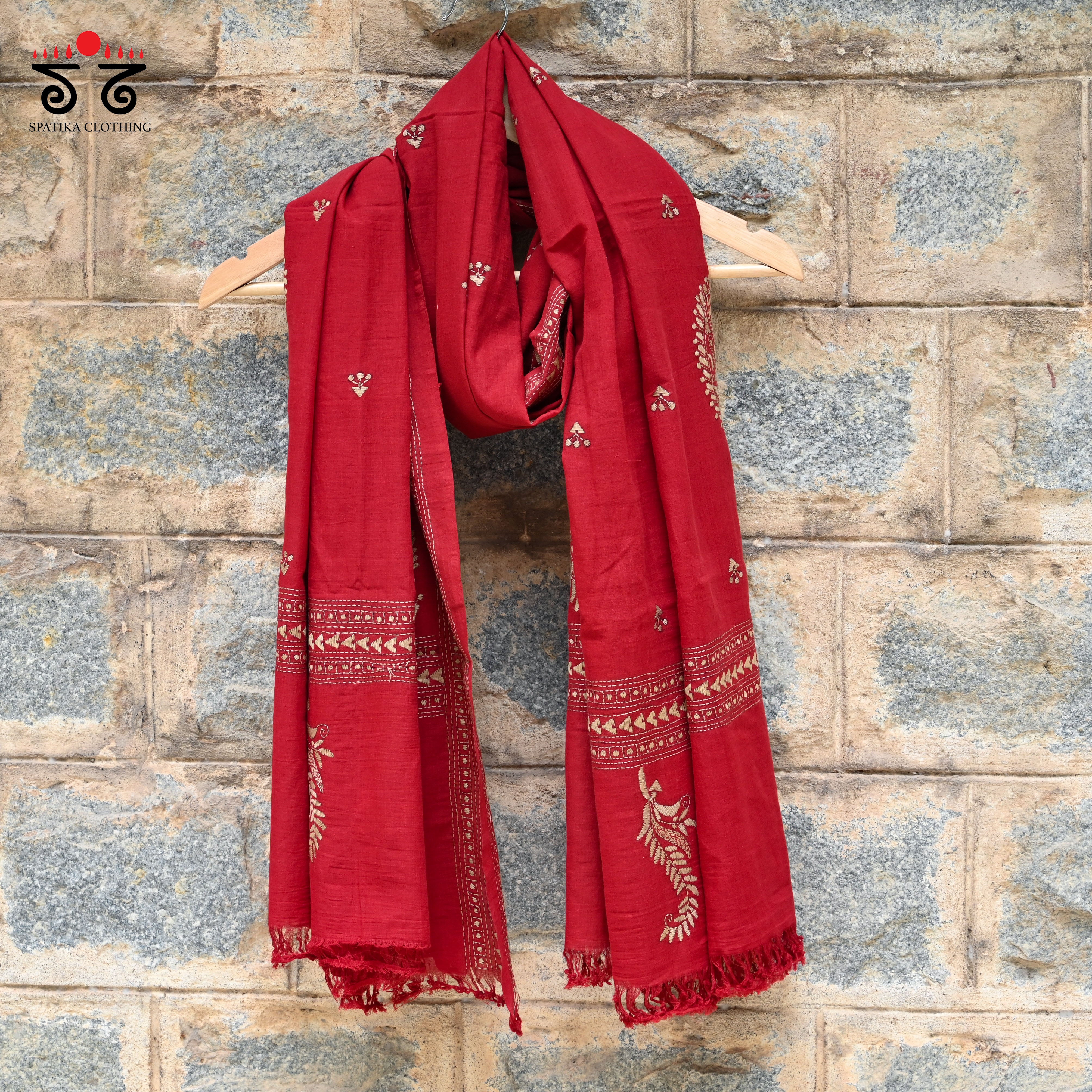 Kantha on Mulmul - Hand - Embroidered Dupatta