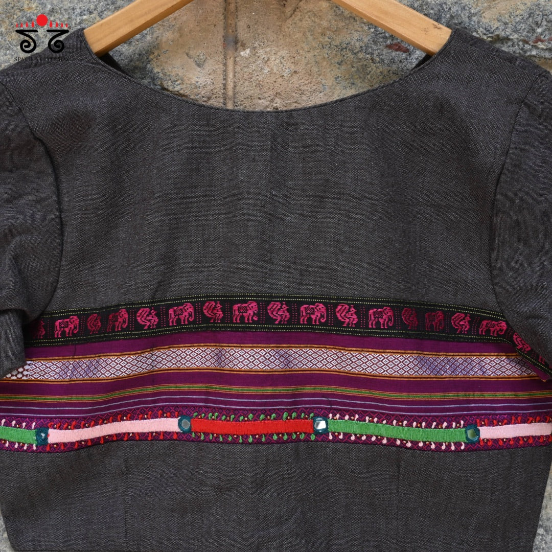 Khun - Lambani Solid Gray Blouse