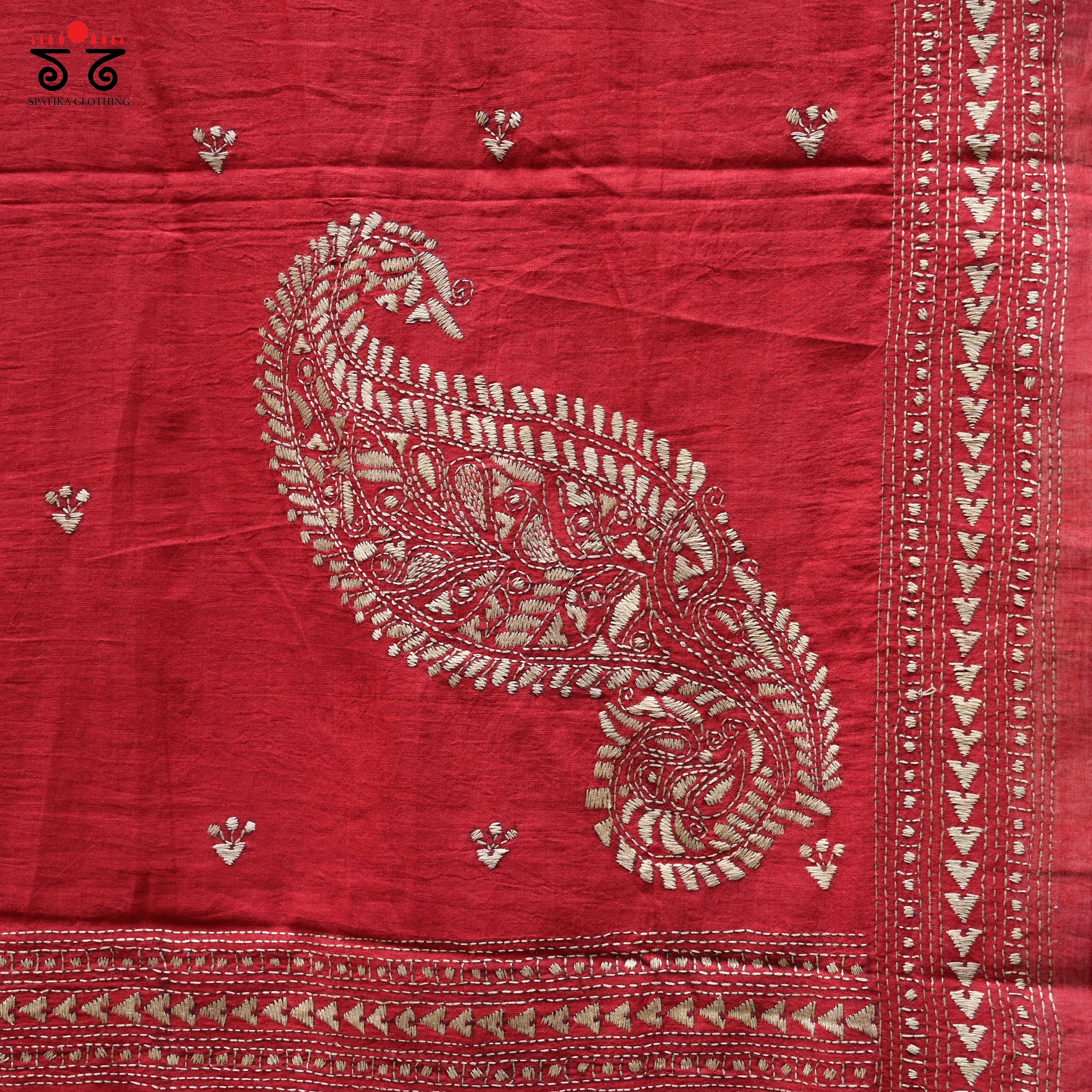 Kantha on Mulmul - Hand - Embroidered Dupatta