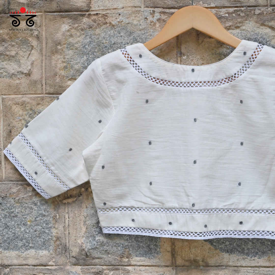 Jamdhani Lace Blouse - Black Butta