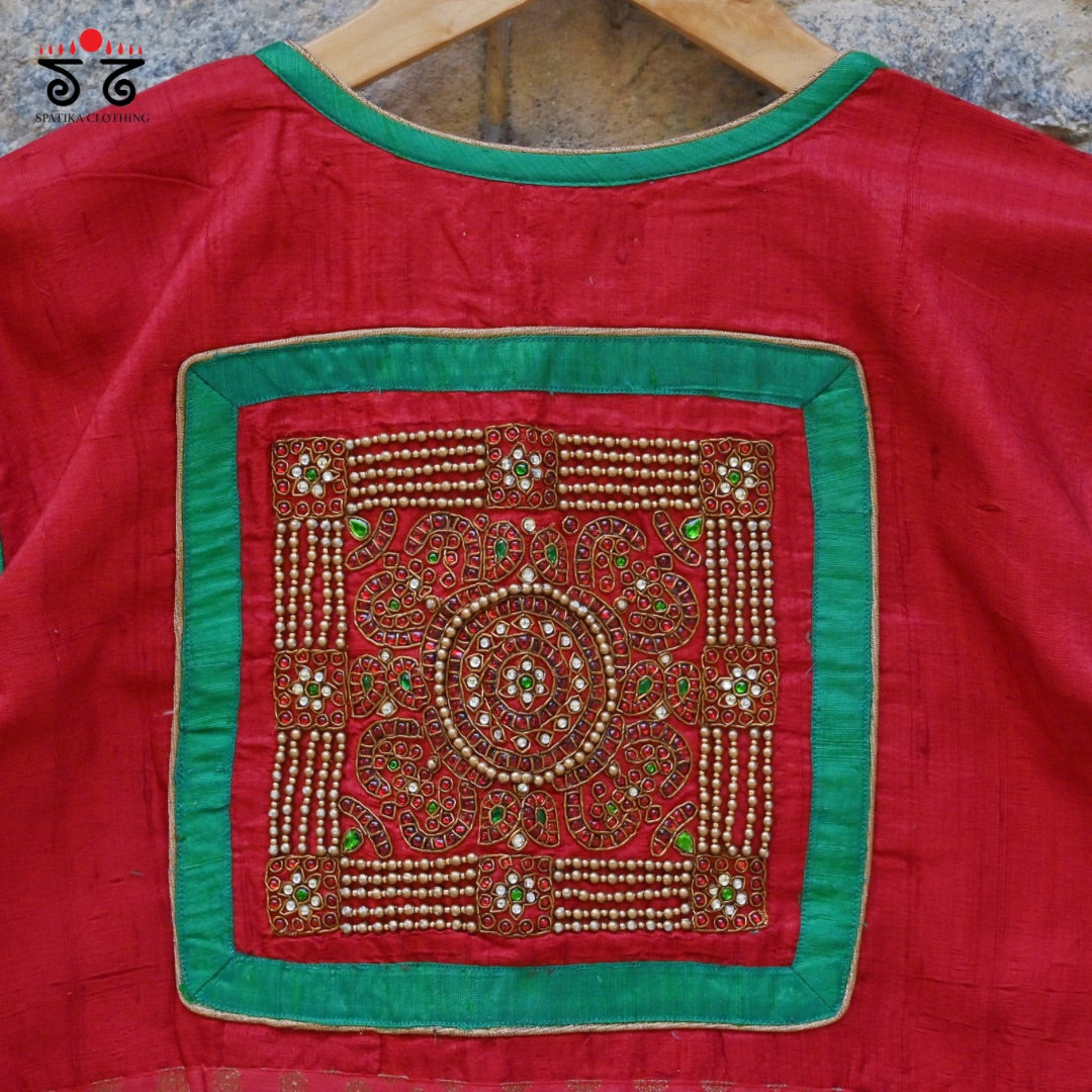 Temple Jewellery Embroidey on Silk Blouse