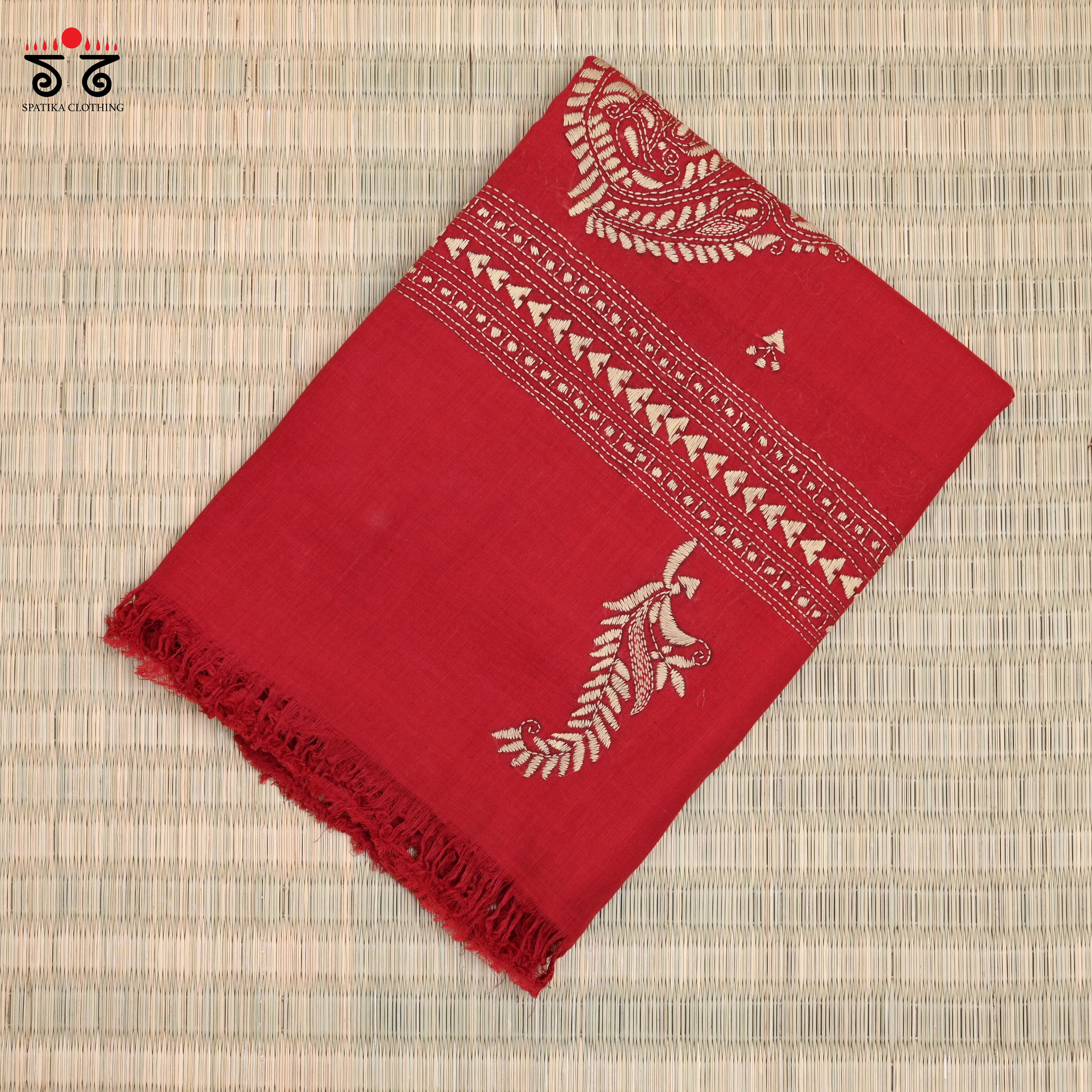 Kantha on Mulmul - Hand - Embroidered Dupatta