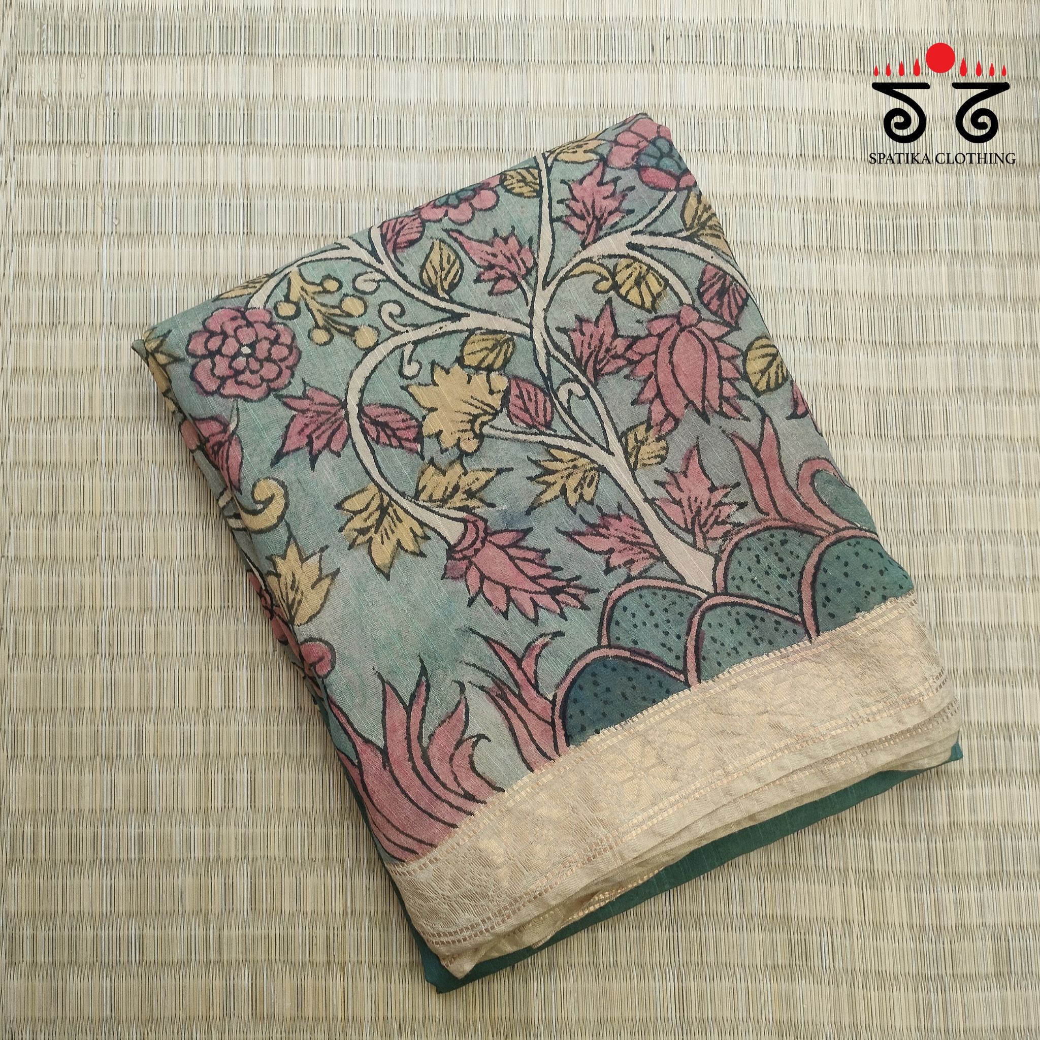 Pen Kalamkari Handpainted Silk Cotton Saree