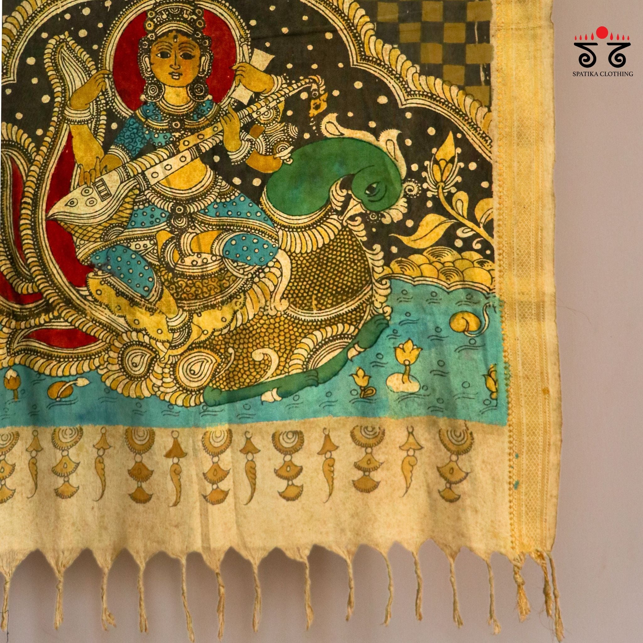 Pen Kalamkari - Goddess Saraswati Dupatta