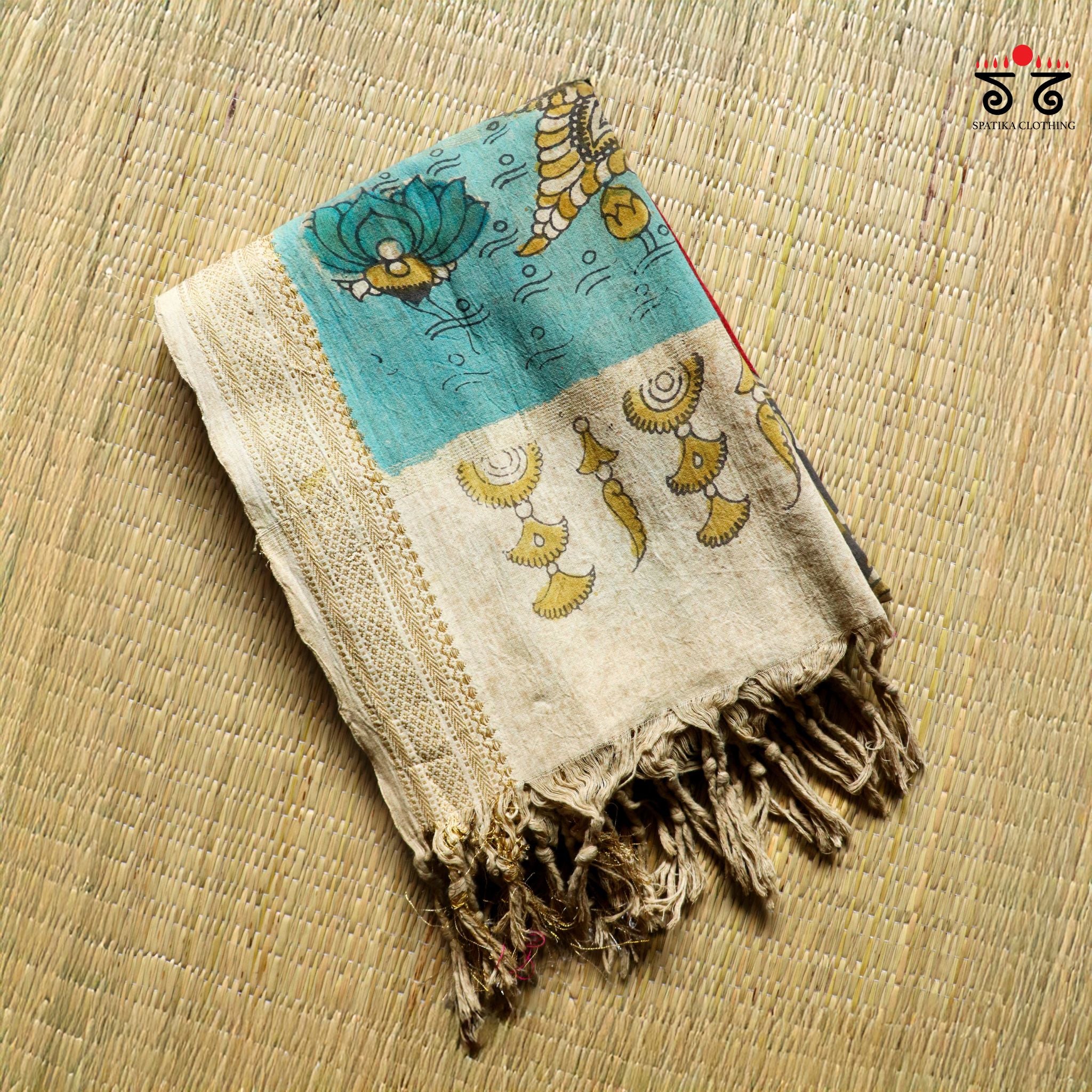 Pen Kalamkari - Goddess Saraswati Dupatta