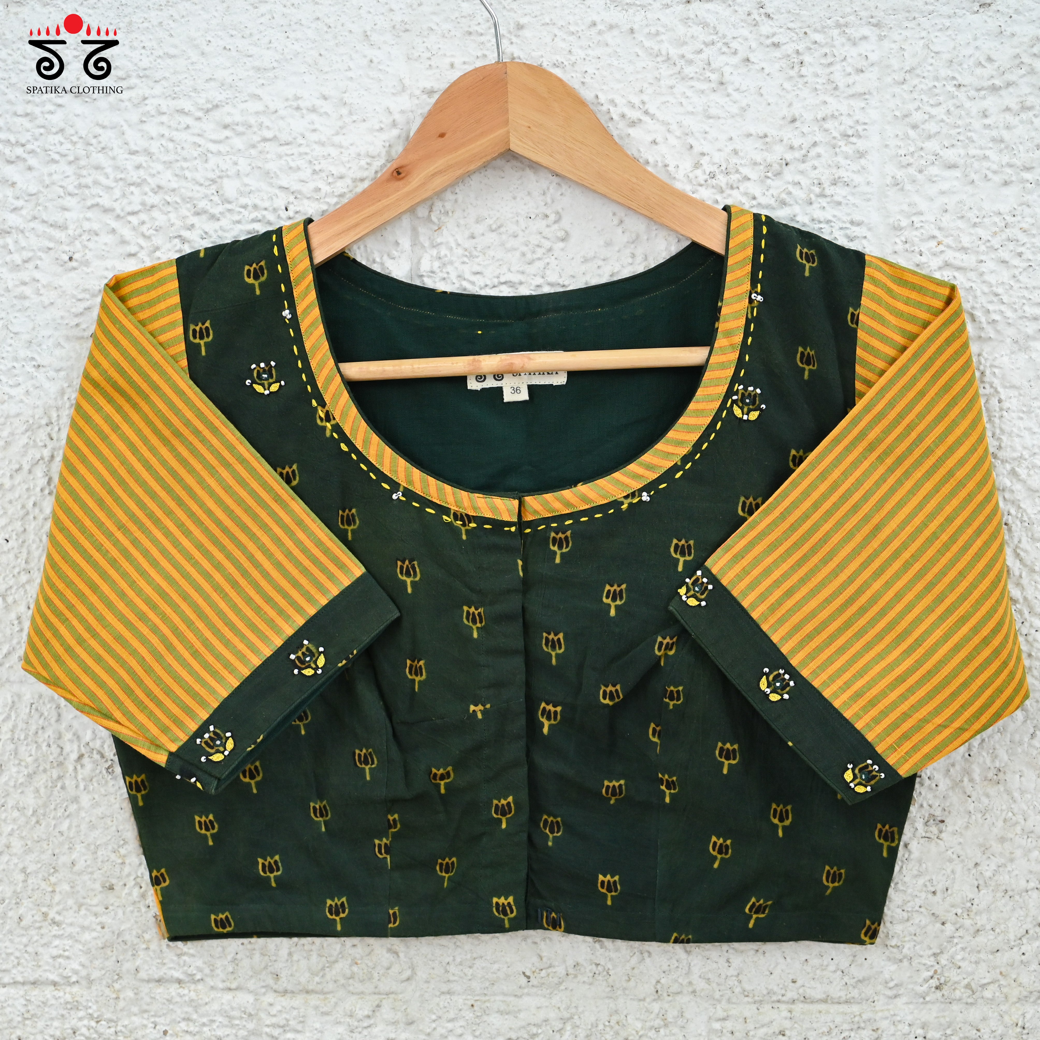 Hand Embroidered Lotus Ajrak Blouse