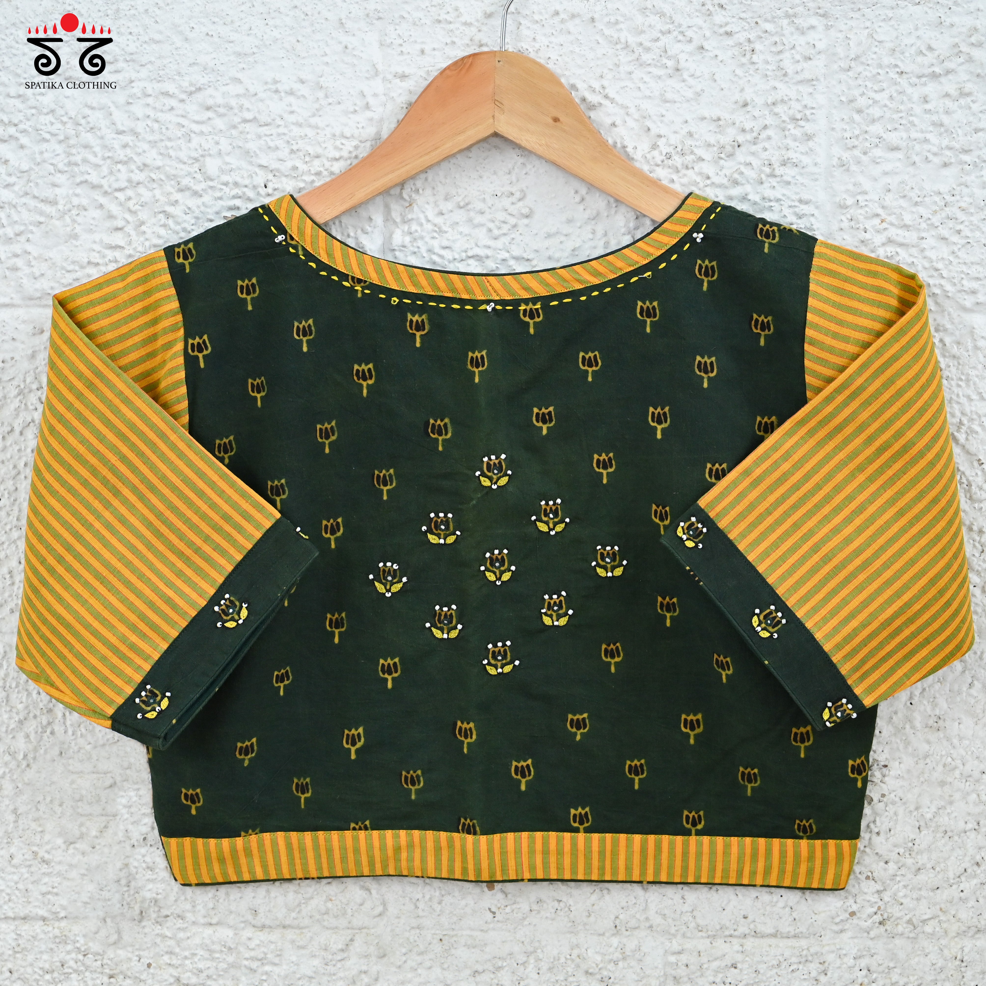 Hand Embroidered Lotus Ajrak Blouse