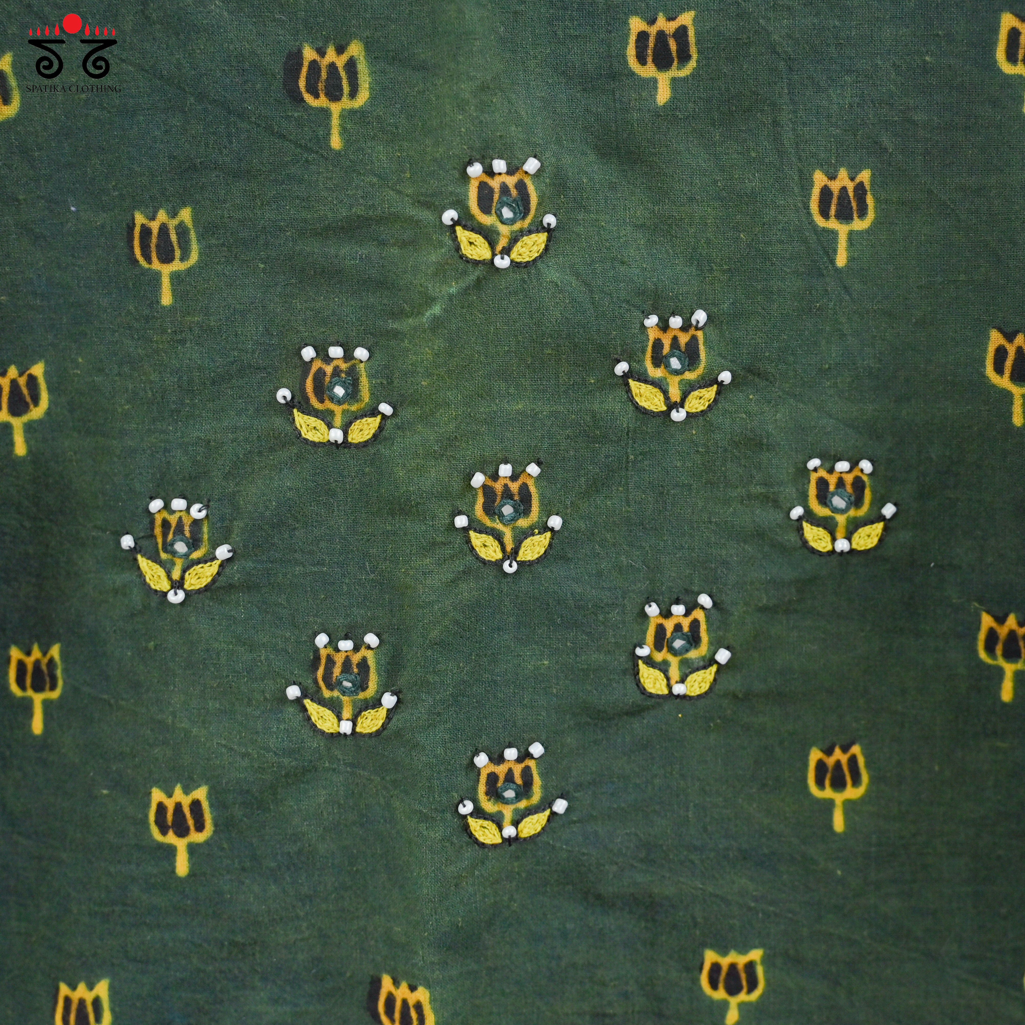 Hand Embroidered Lotus Ajrak Blouse