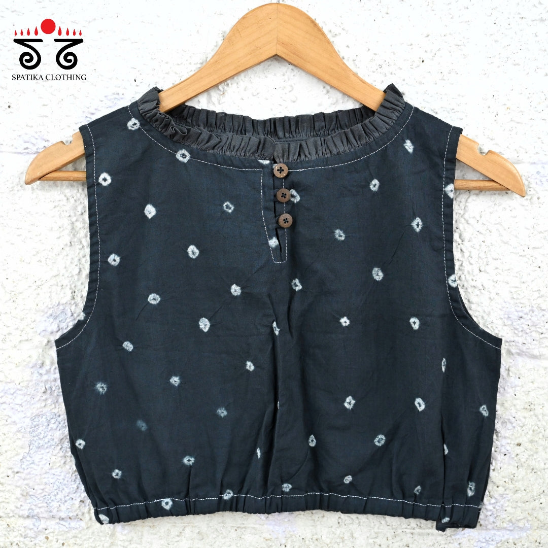 Bandhani Frilled Sleeveless Blouse