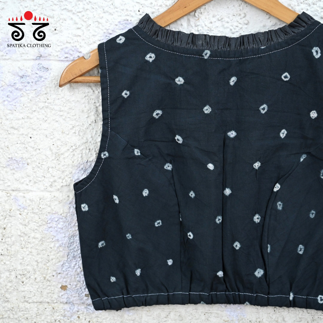 Bandhani Frilled Sleeveless Blouse