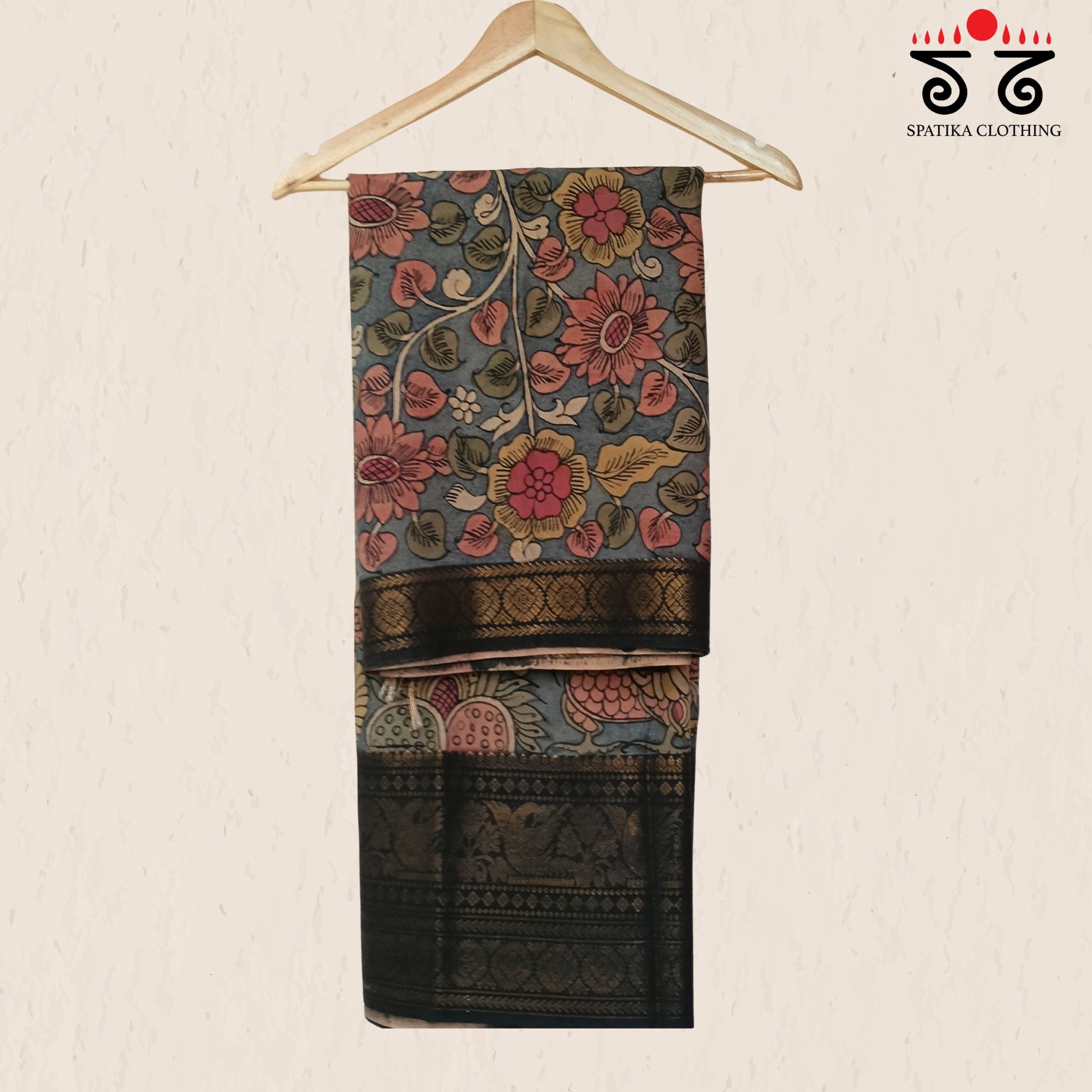 Pen Kalamkari Handpainted Silk Cotton Saree