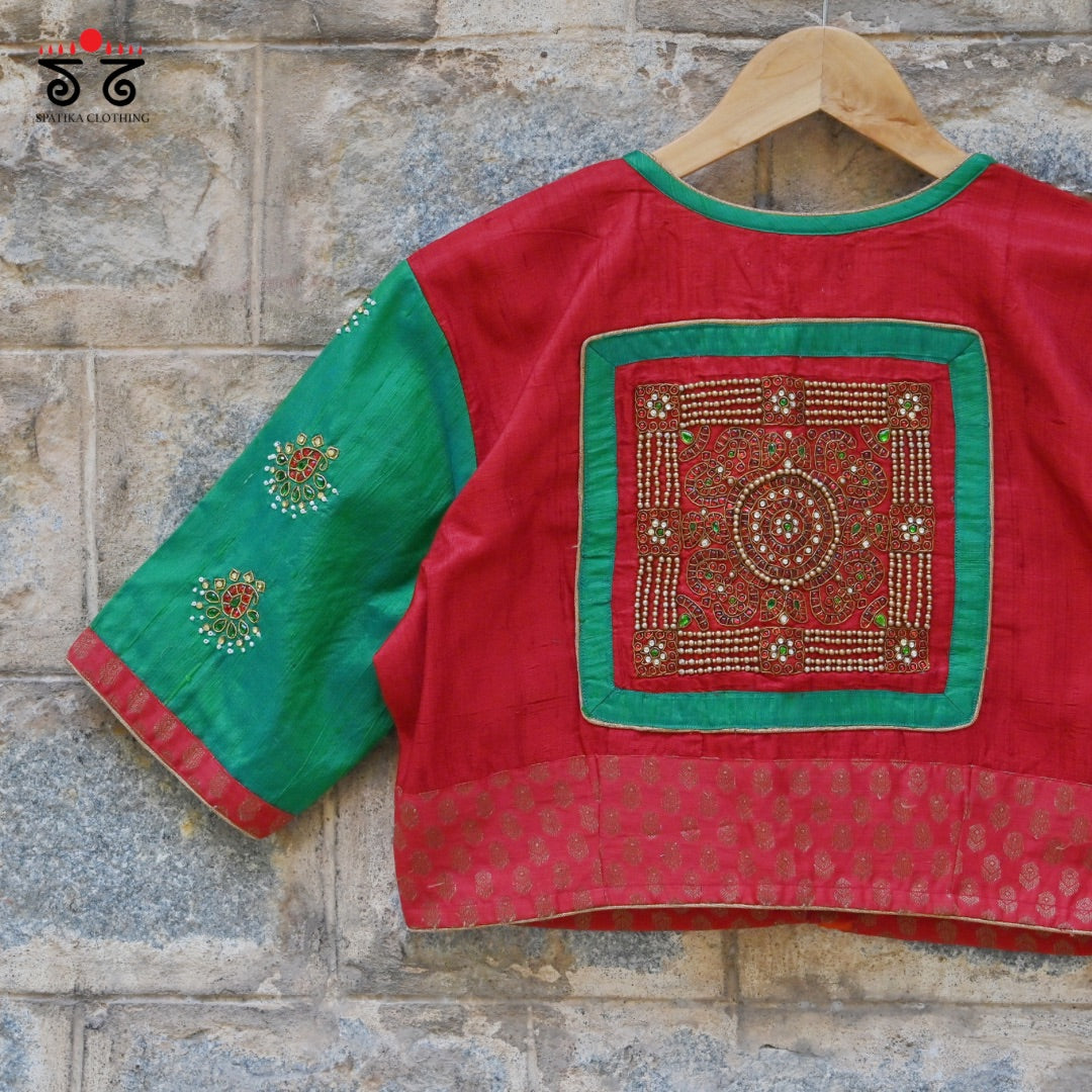 Temple Jewellery Embroidey on Silk Blouse