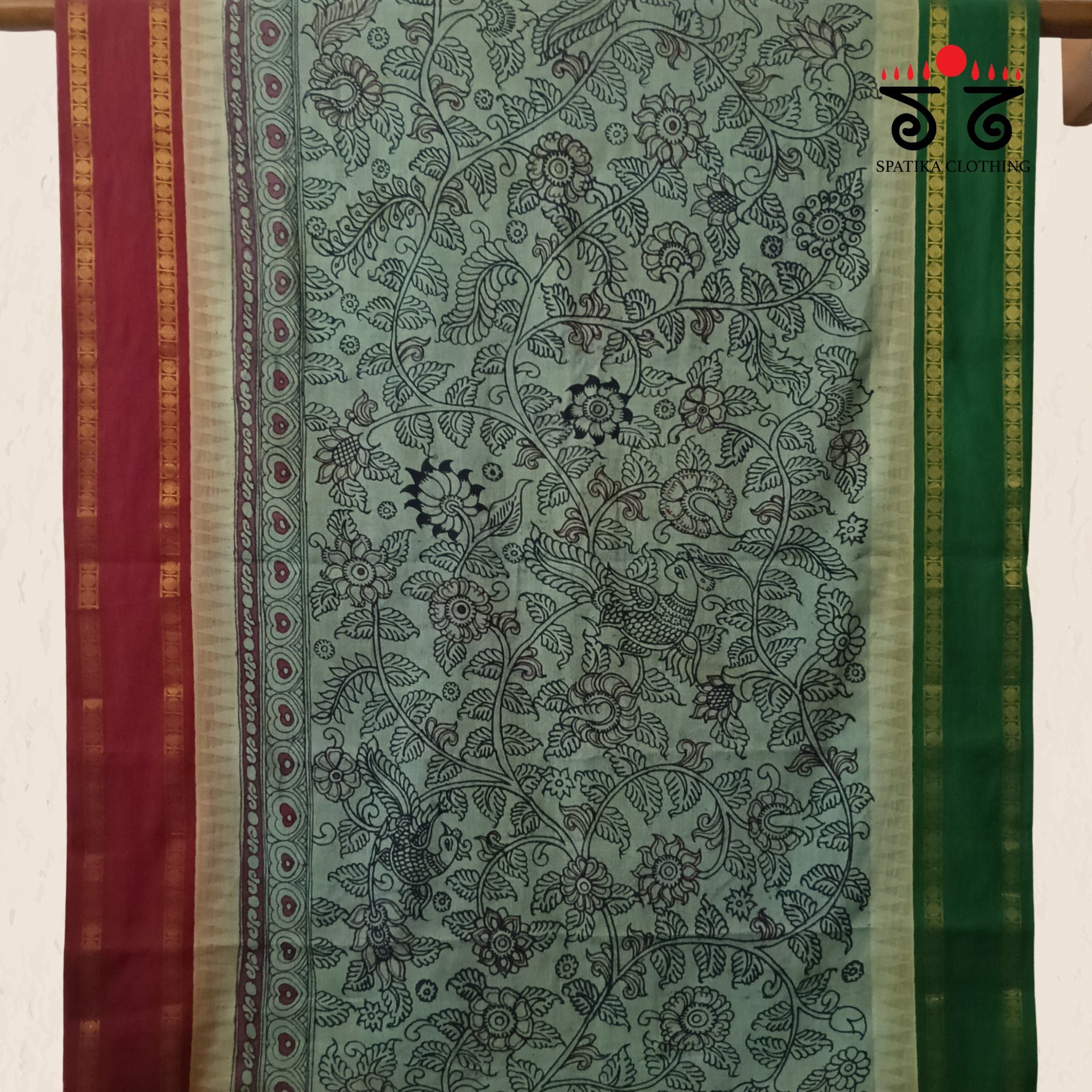 Pen Kalamkari Handpainted Saree -Ganga Jamuna Border