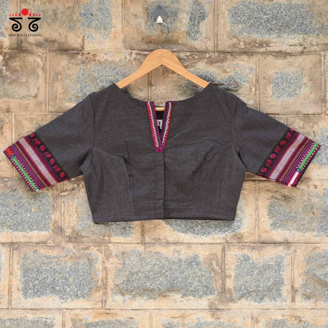 Khun - Lambani Solid Gray Blouse