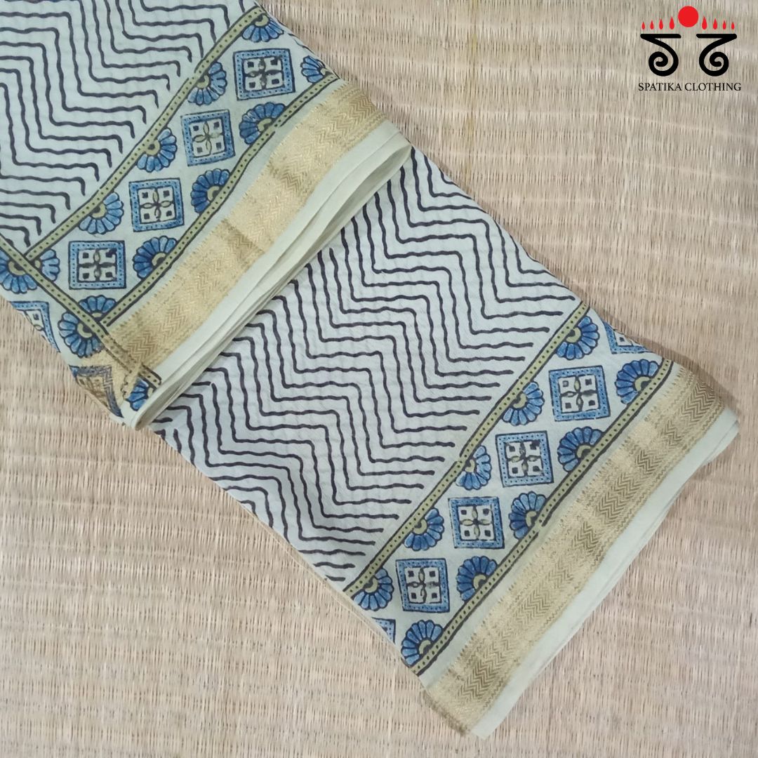 Off White Ajrak Maheshwari Silk Cotton Saree