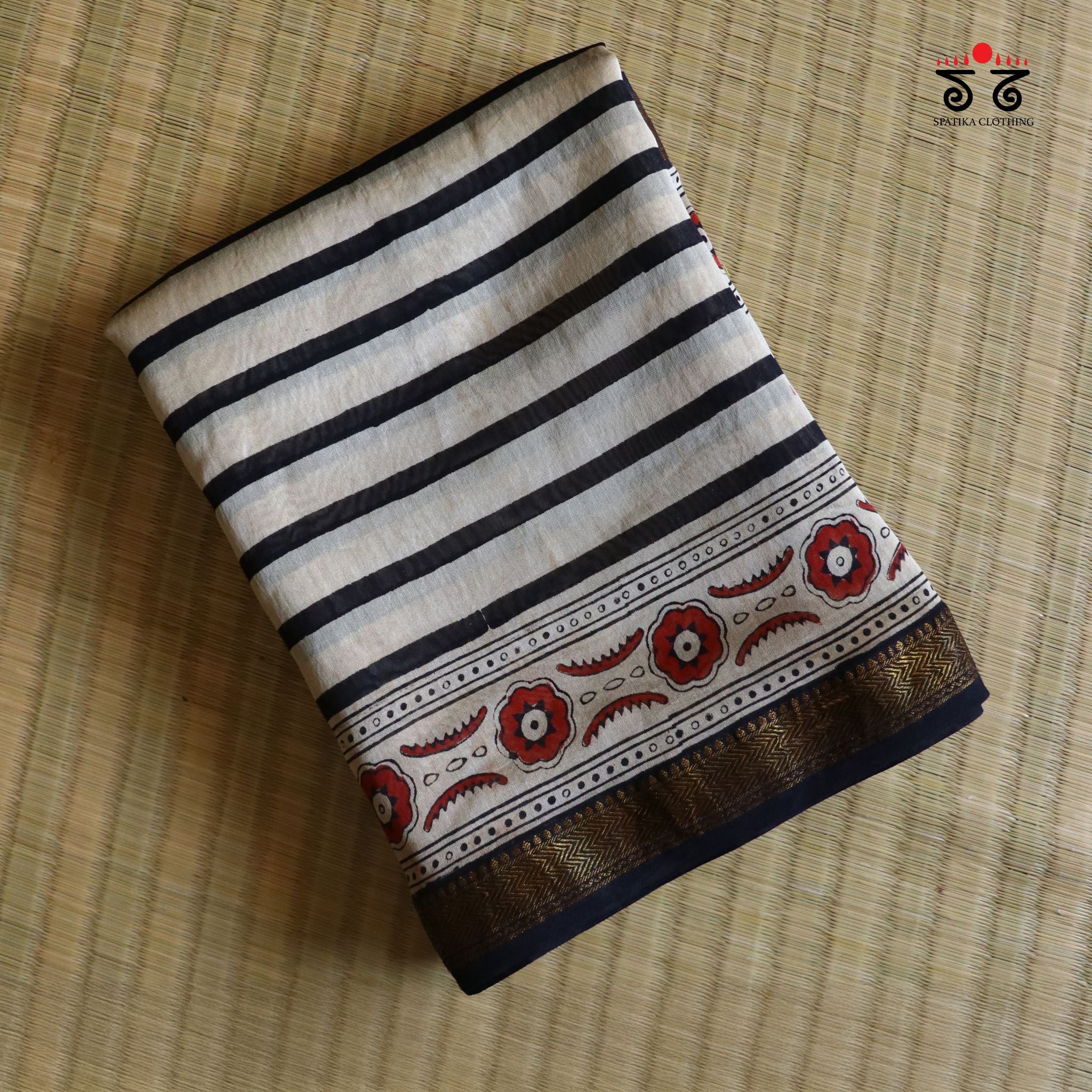 Handblock Printed Maheshwari Silk-Cotton Saree