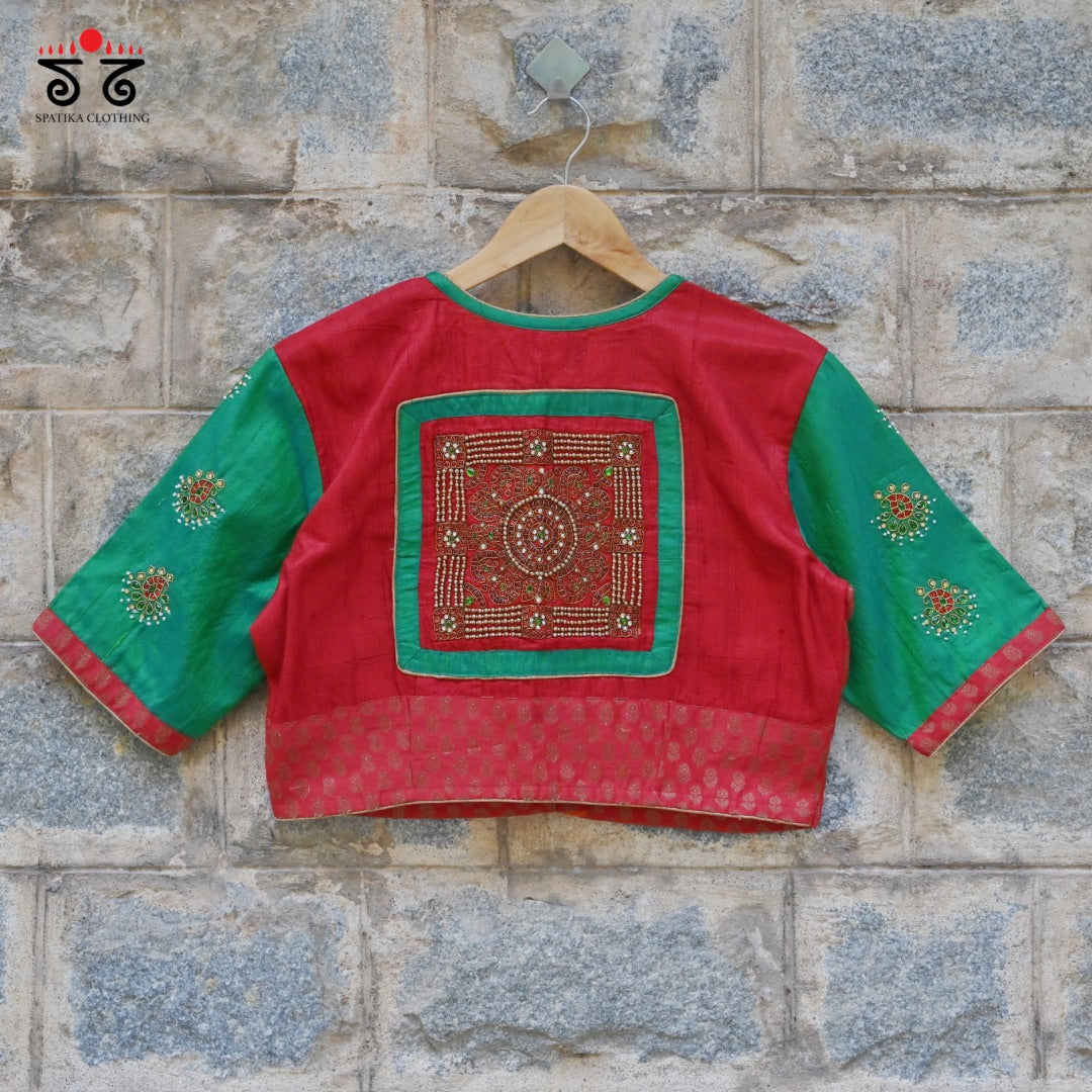 Temple Jewellery Embroidey on Silk Blouse