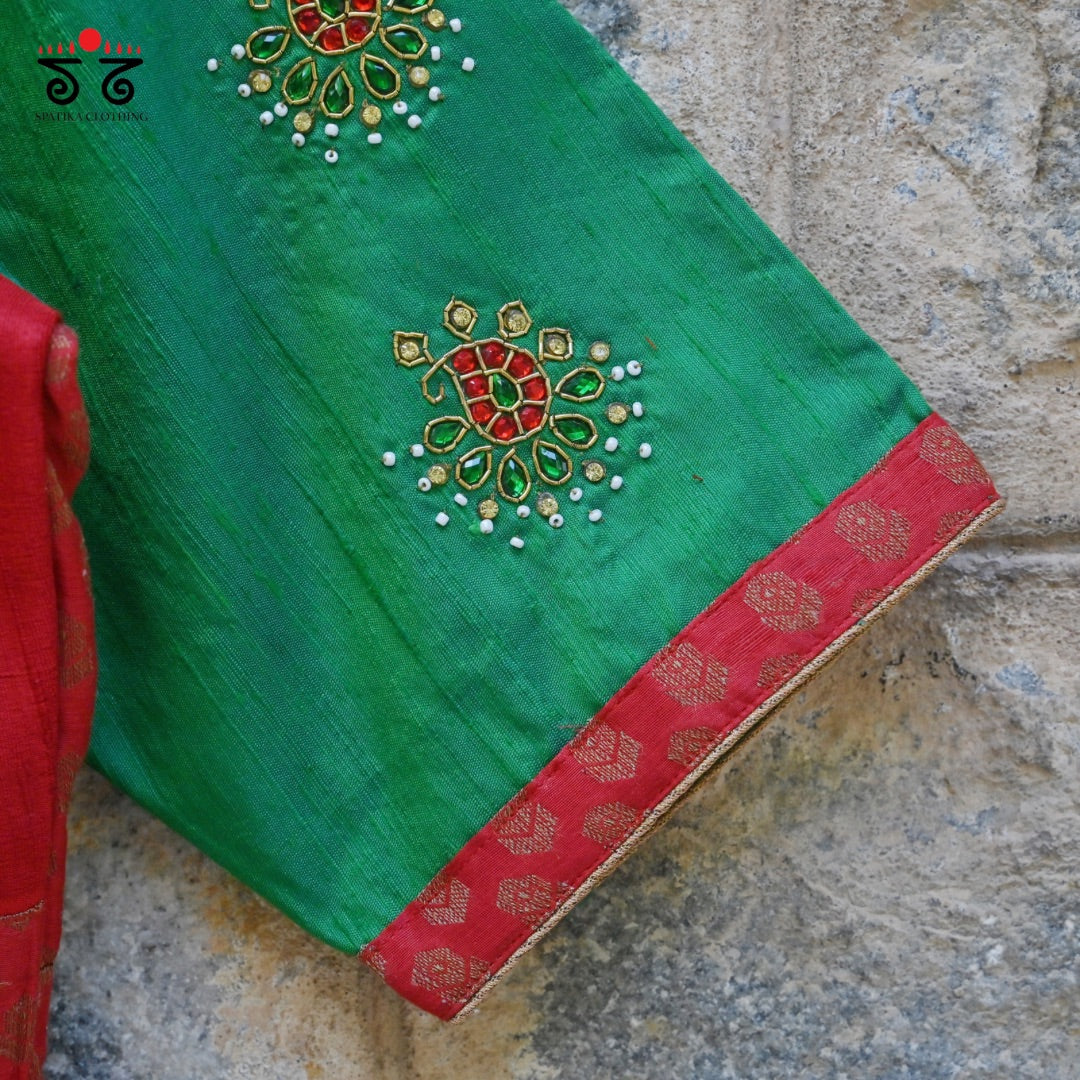 Temple Jewellery Embroidey on Silk Blouse