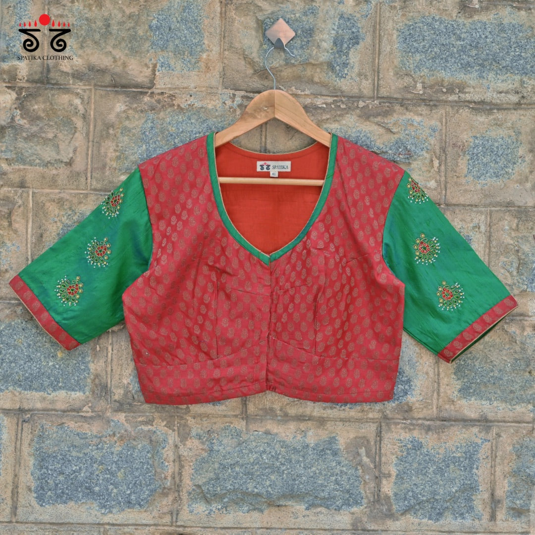 Temple Jewellery Embroidey on Silk Blouse