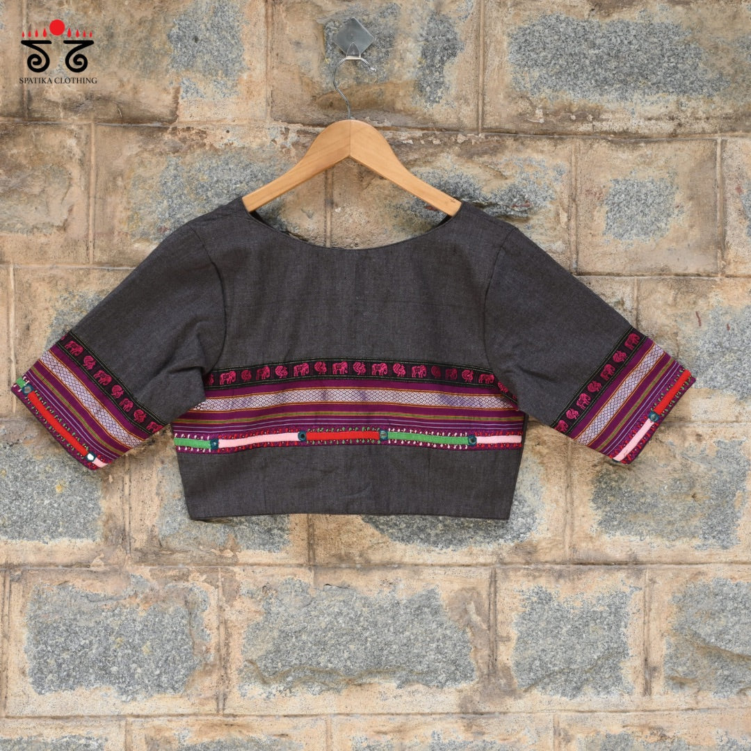 Khun - Lambani Solid Gray Blouse