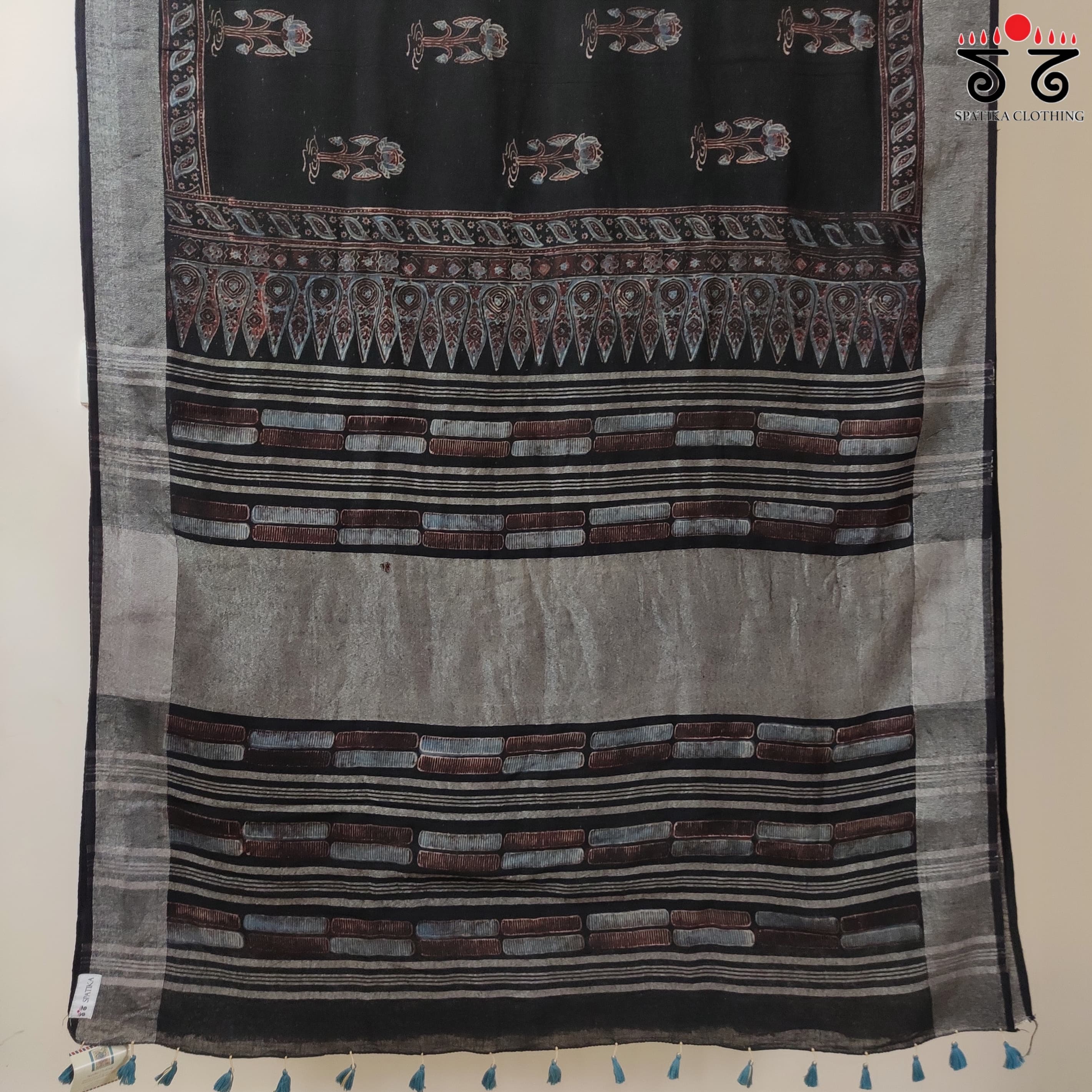 Ajrak Handblock Print On Linen Saree