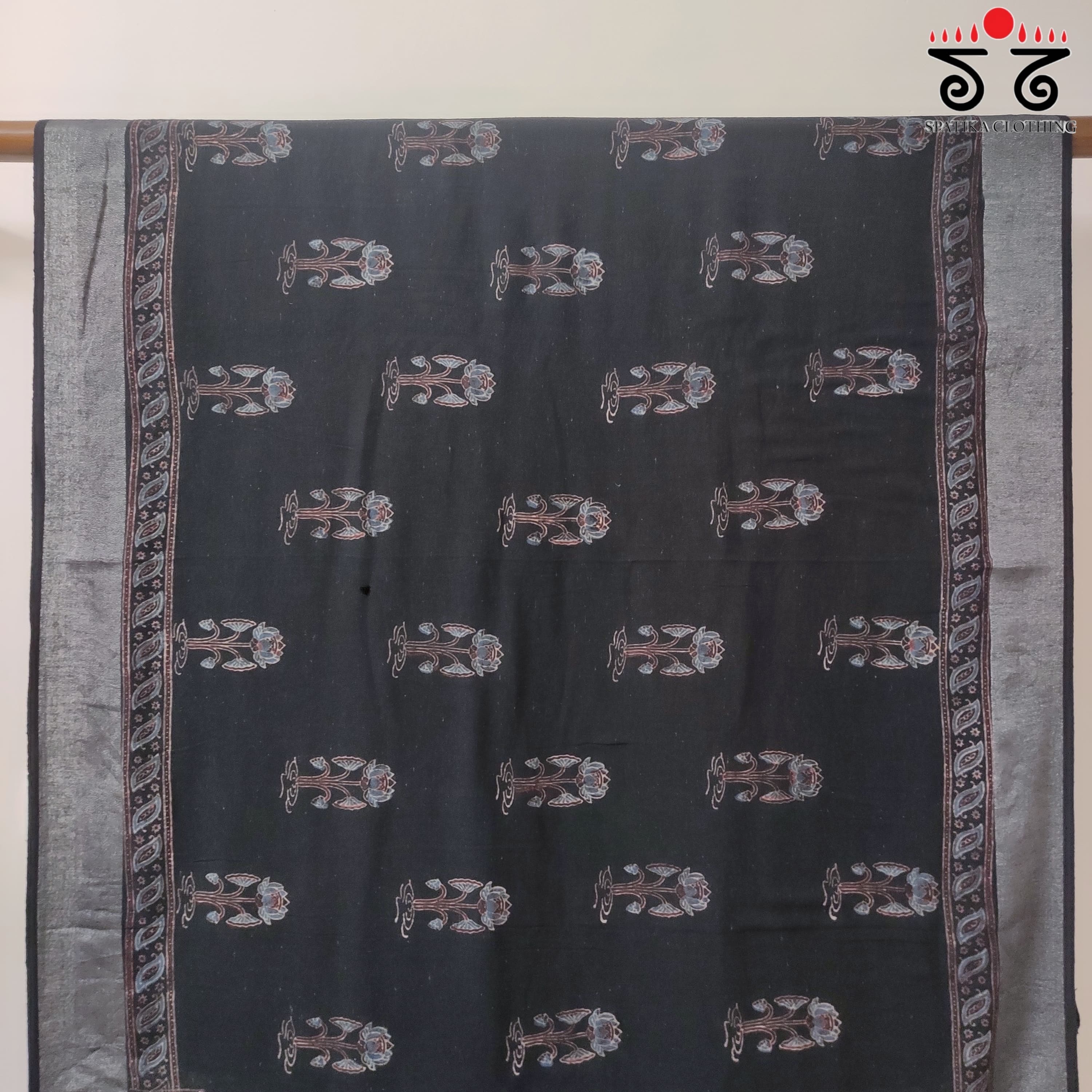 Ajrak Handblock Print On Linen Saree