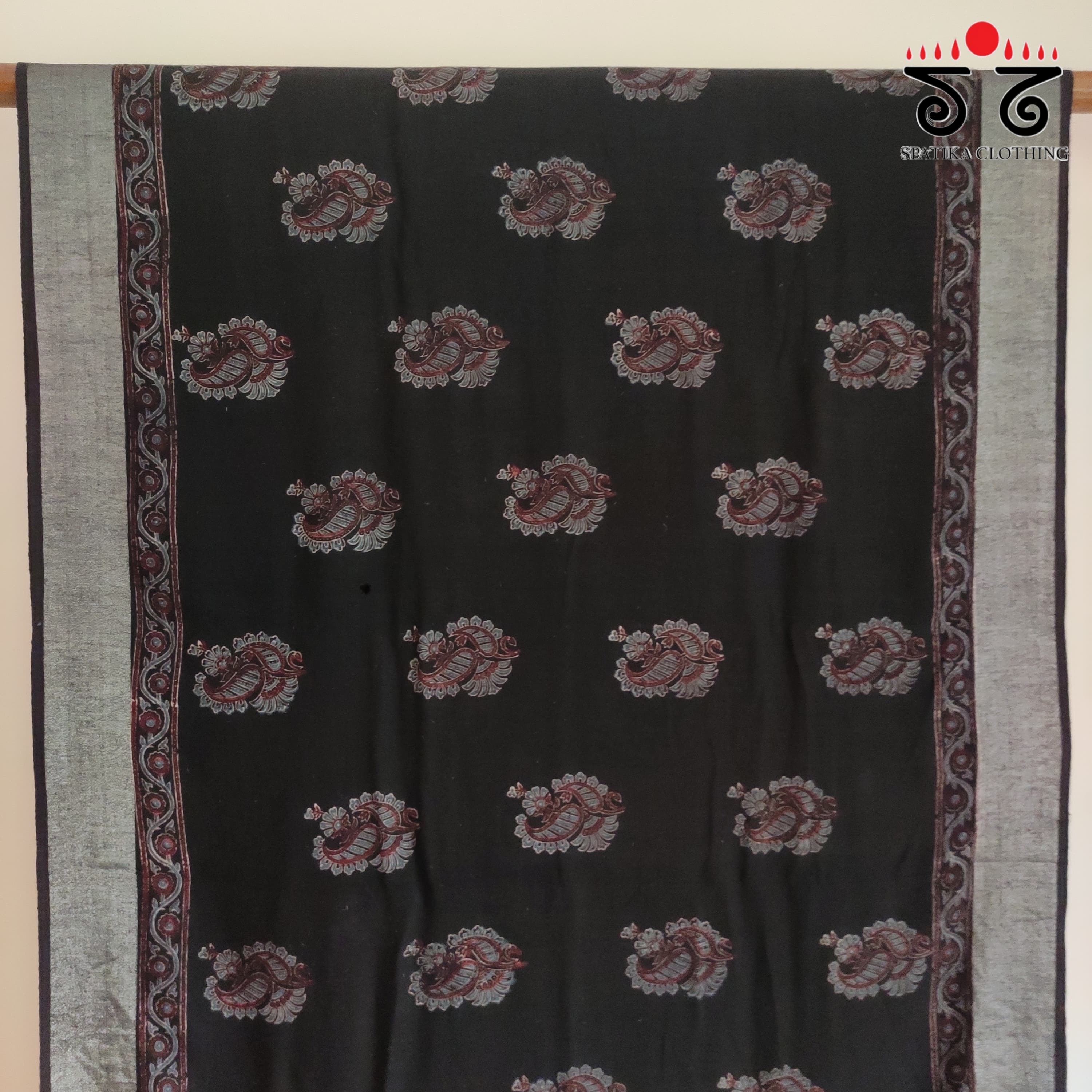 Ajrak Handblock Print On Linen Saree