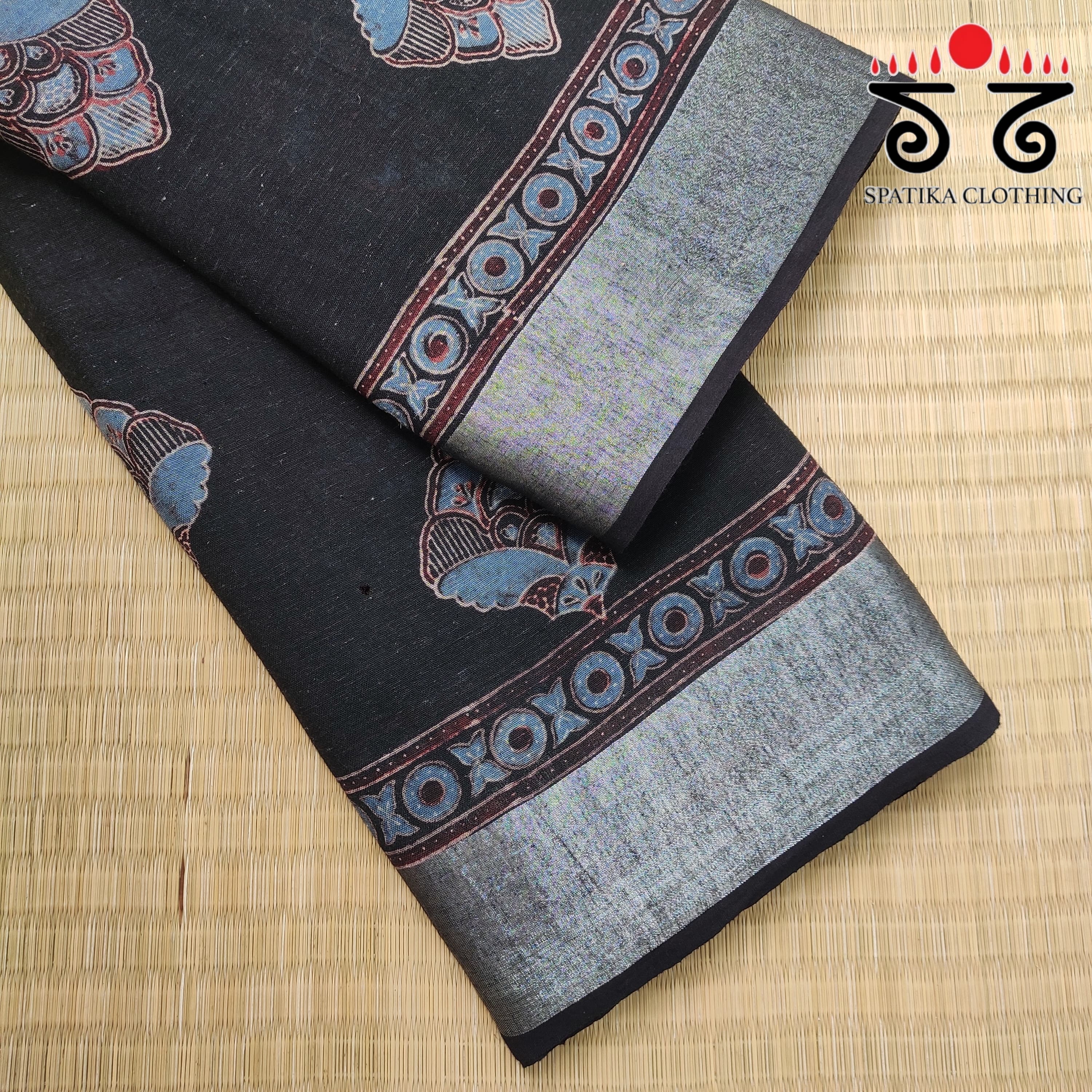 Ajrak Handblock Print On Linen Saree