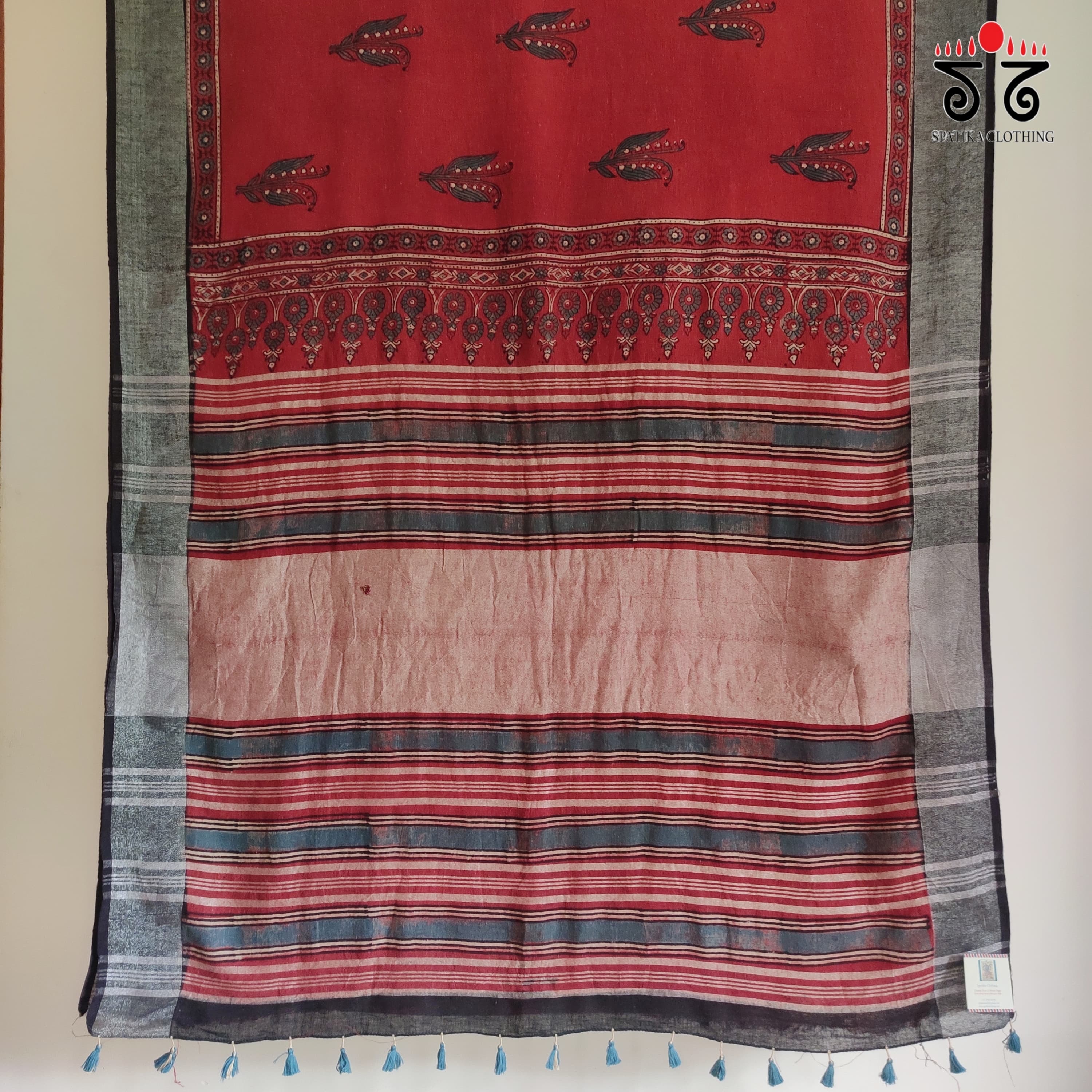 Ajrak Handblock Print On Linen Saree
