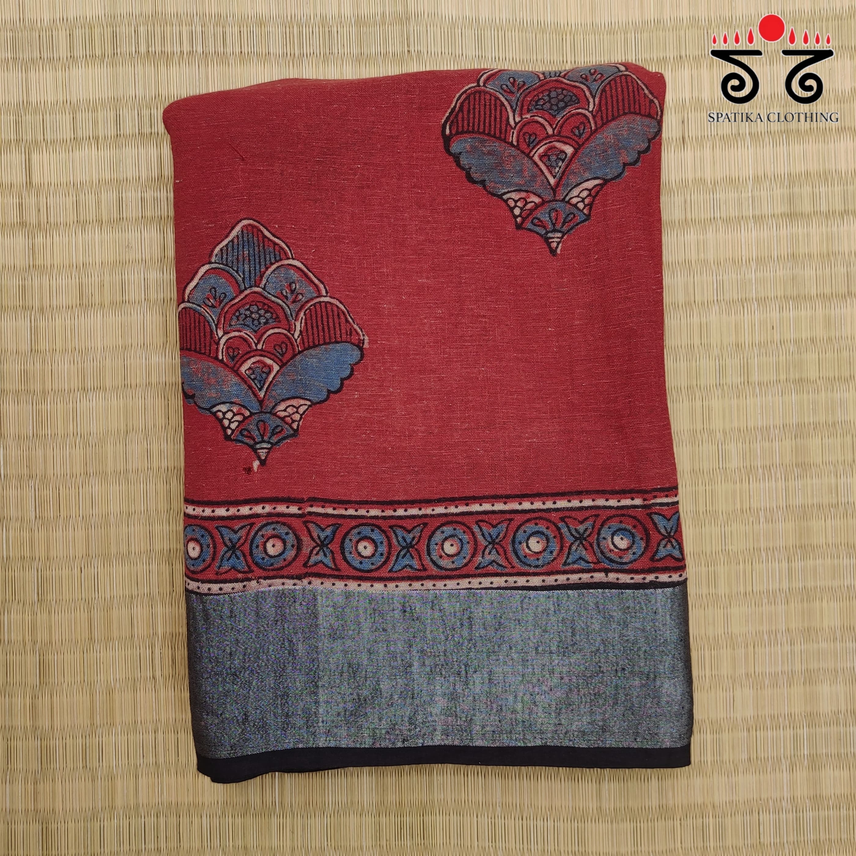Ajrak Handblock Printed Linen Saree