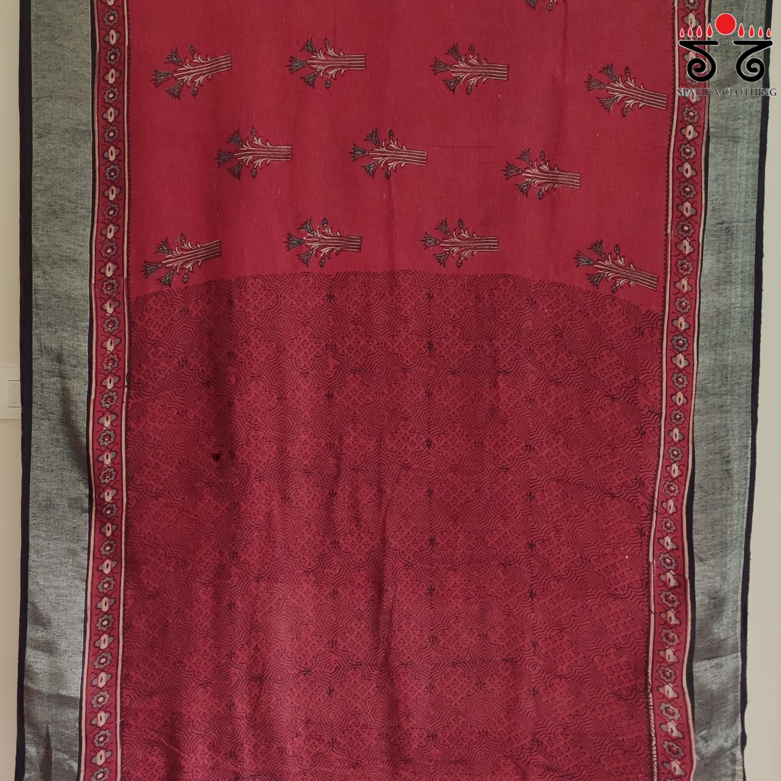 Ajrak Handblock Print On Linen Saree