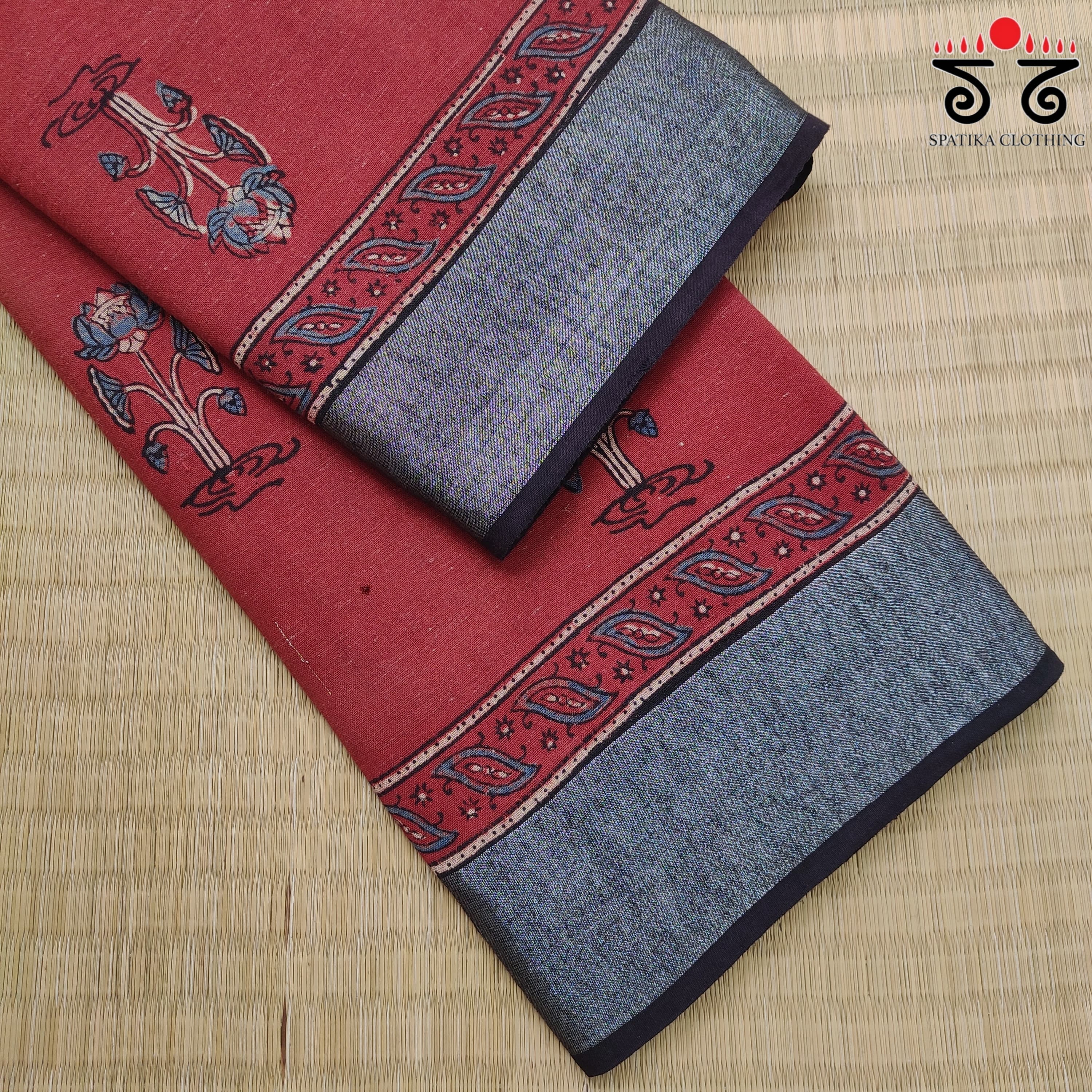 Ajrak Handblock Printed Linen Saree