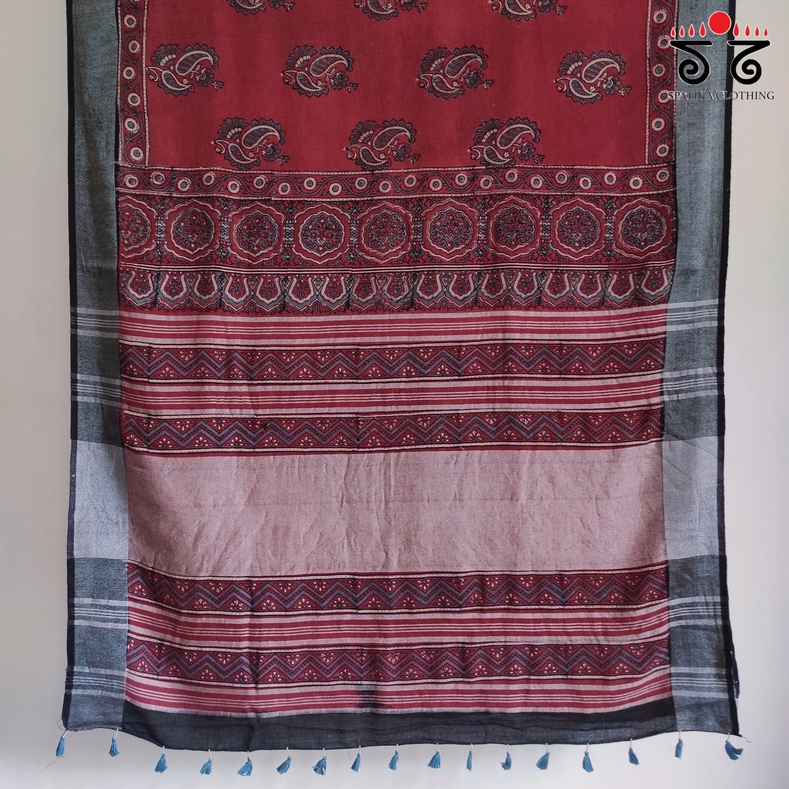 Ajrak Handblock Print On Linen Saree