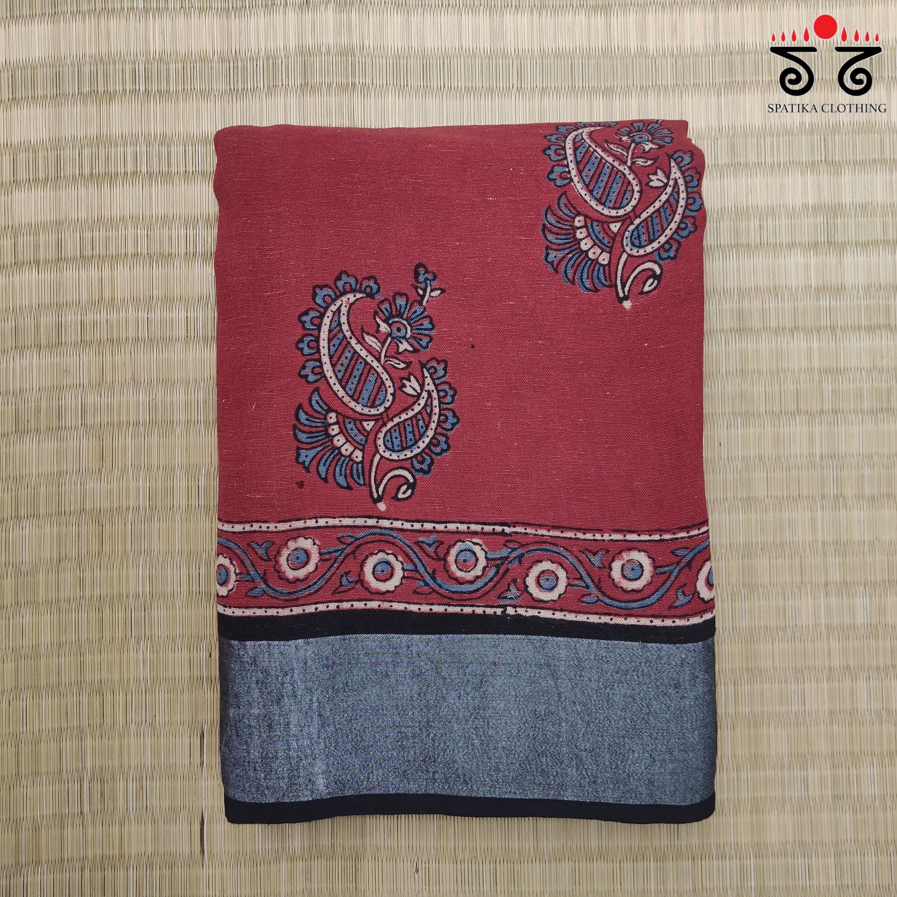 Ajrak Handblock Print On Linen Saree