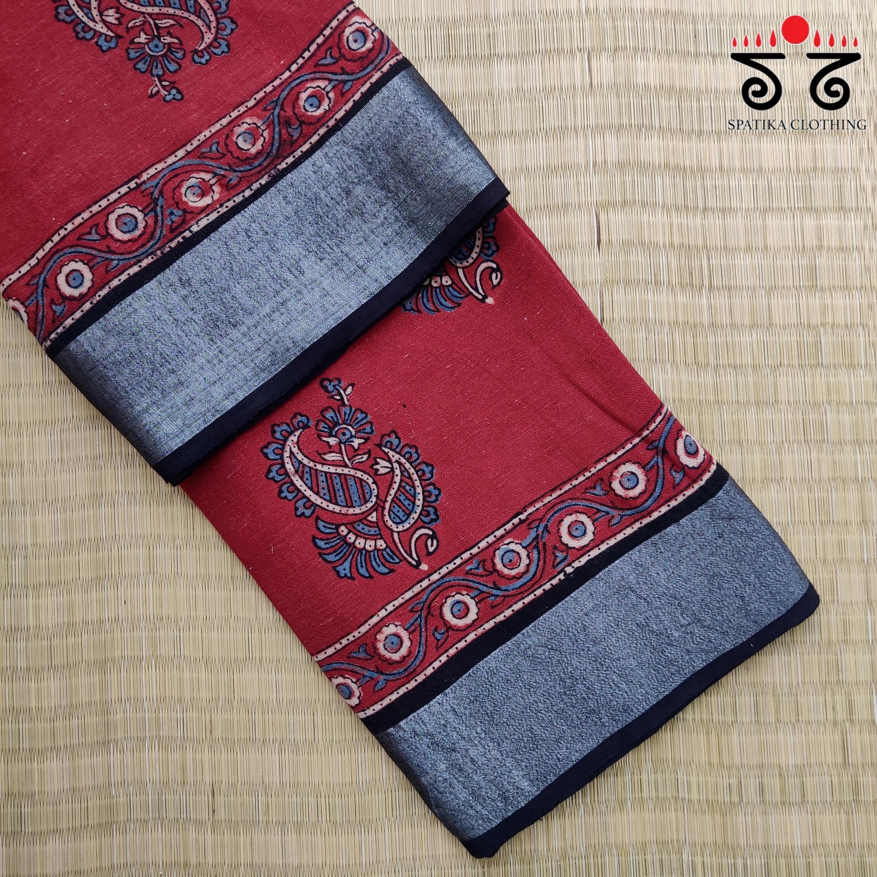 Ajrak Handblock Print On Linen Saree