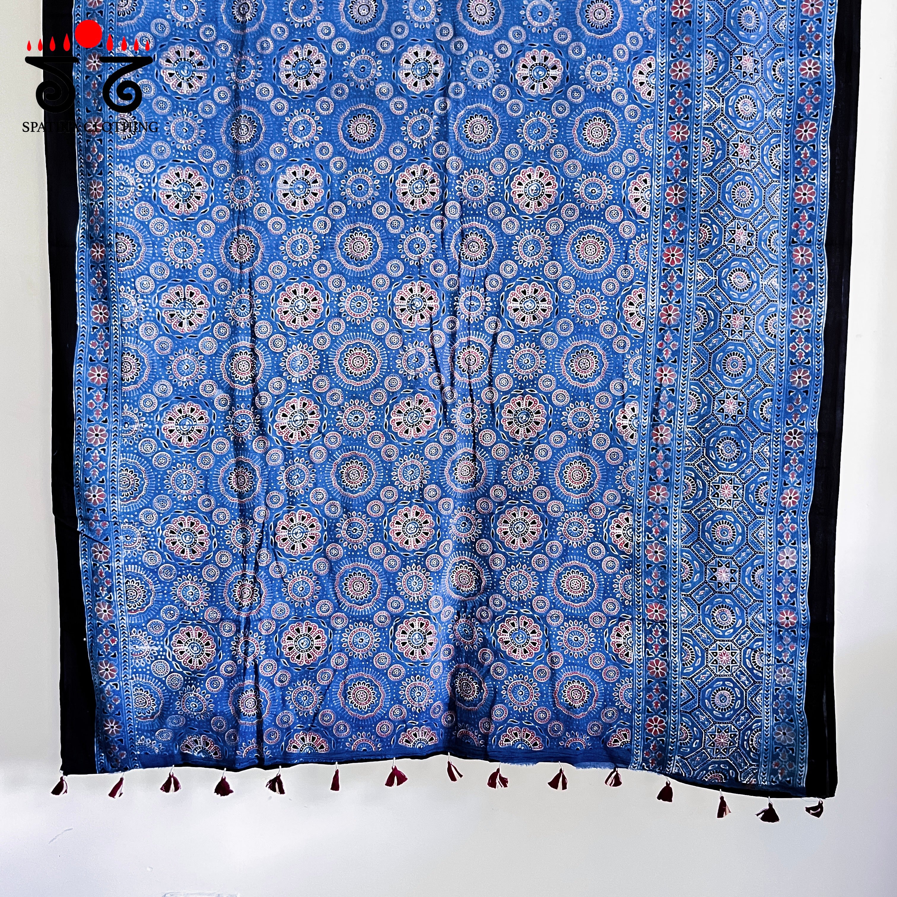 Ajrakh Handblock Printed Mulmul Cotton Saree