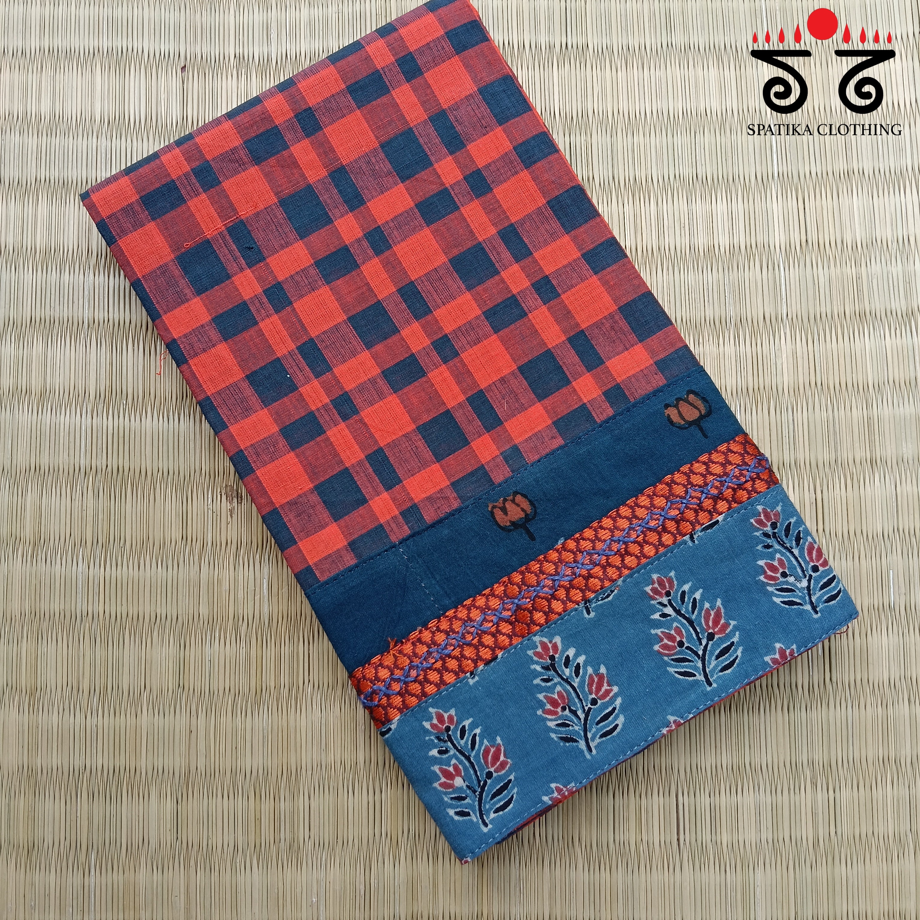 Checkered Hand embroidered Blouse Fabric