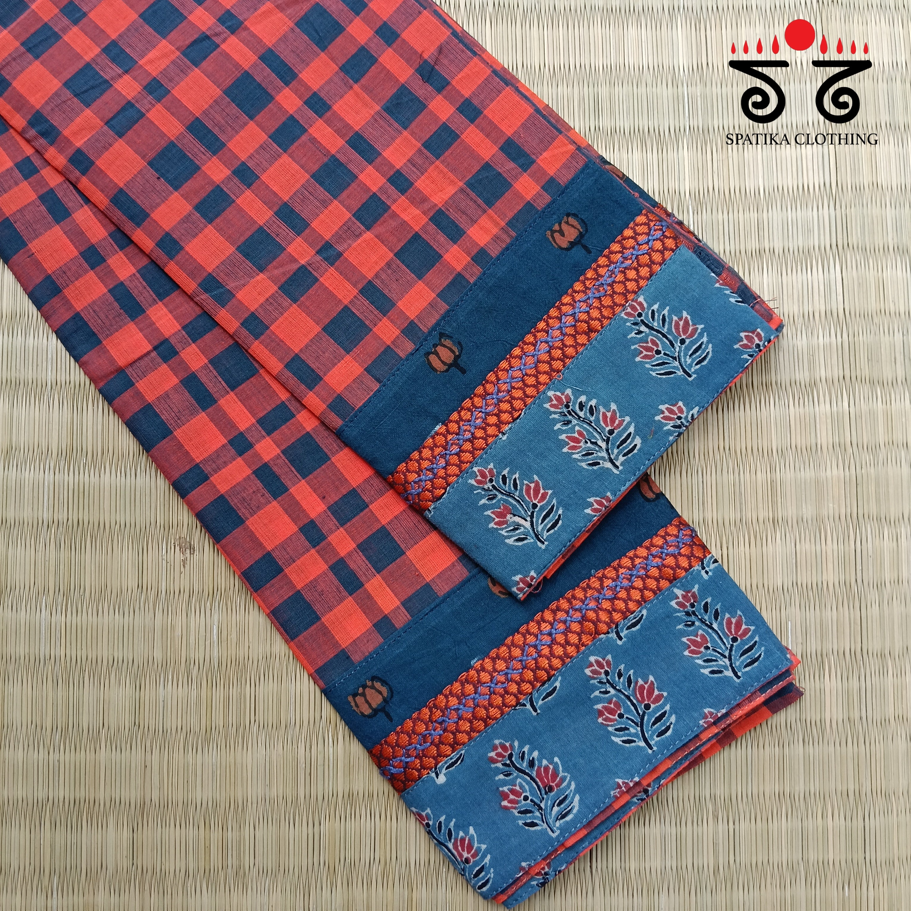 Checkered Hand embroidered Blouse Fabric