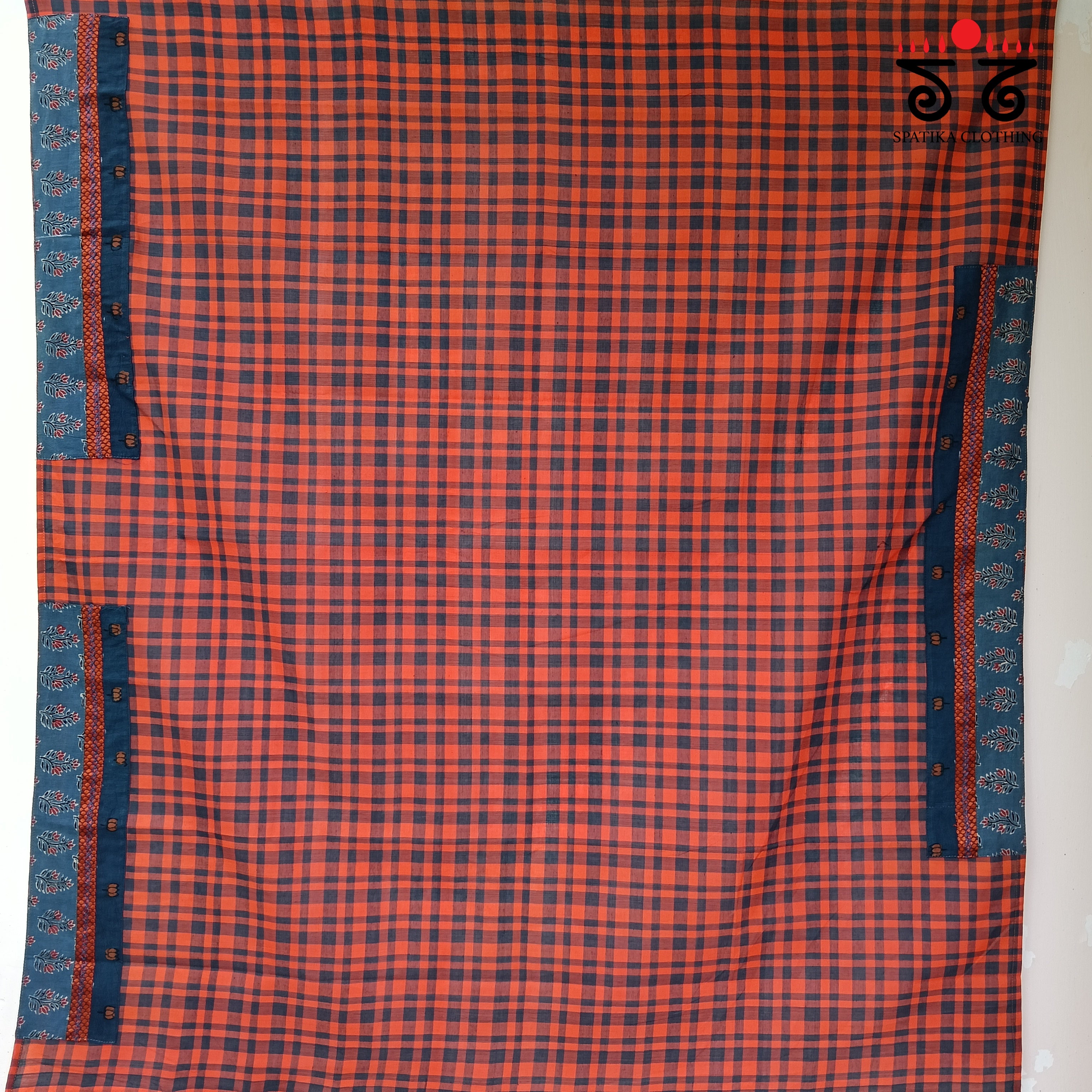 Checkered Hand embroidered Blouse Fabric