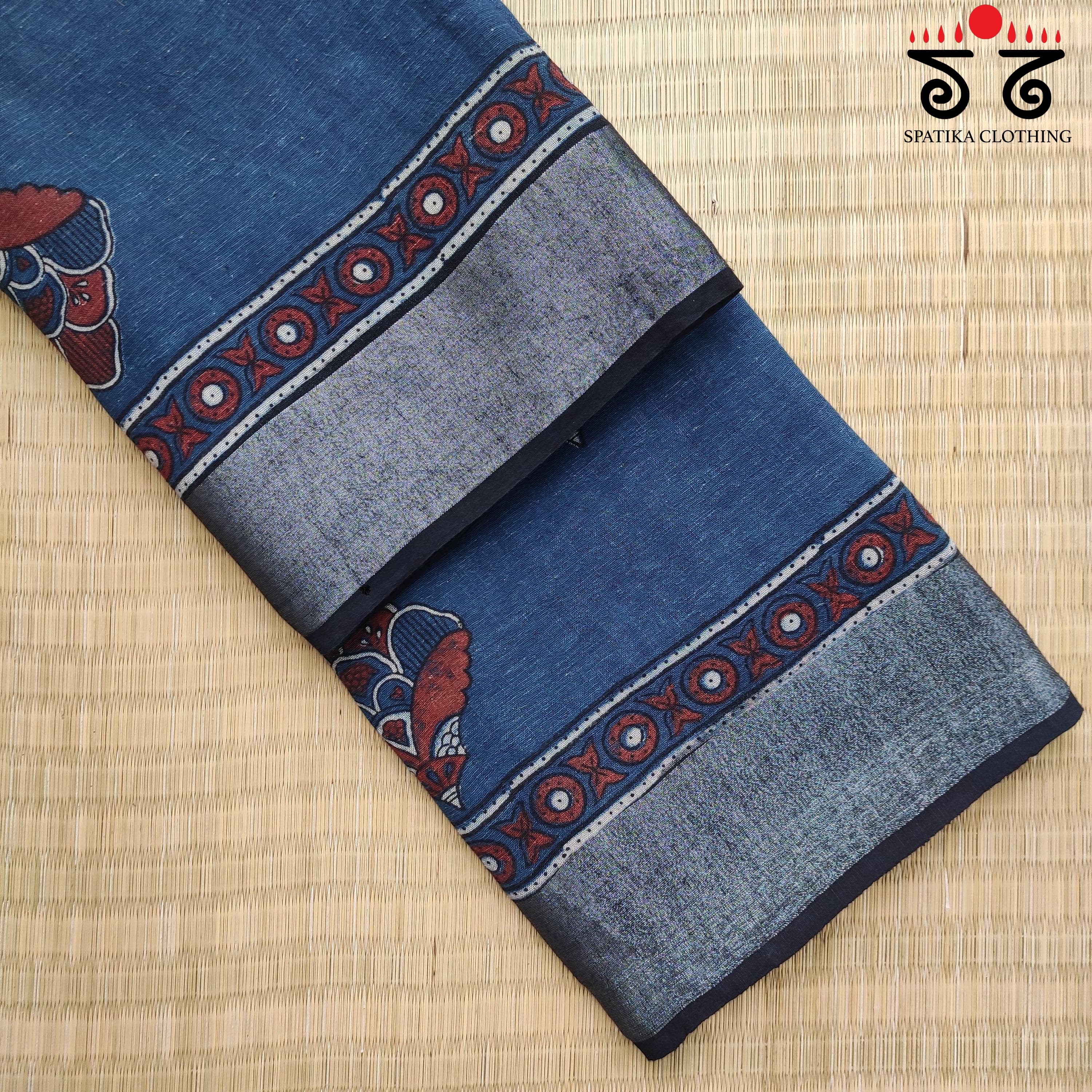 Ajrak Handblock Print On Linen Saree