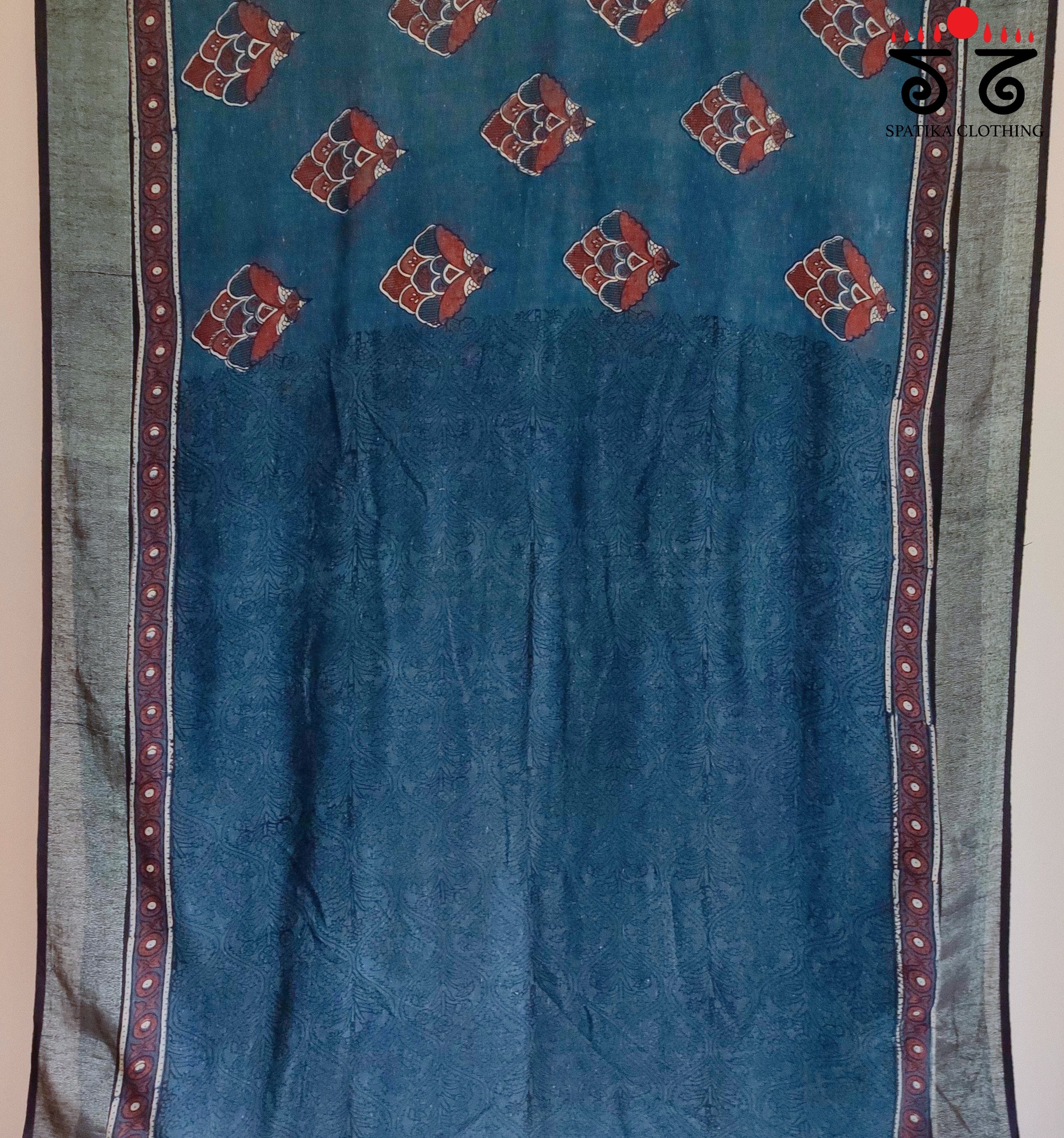 Ajrak Handblock Print On Linen Saree