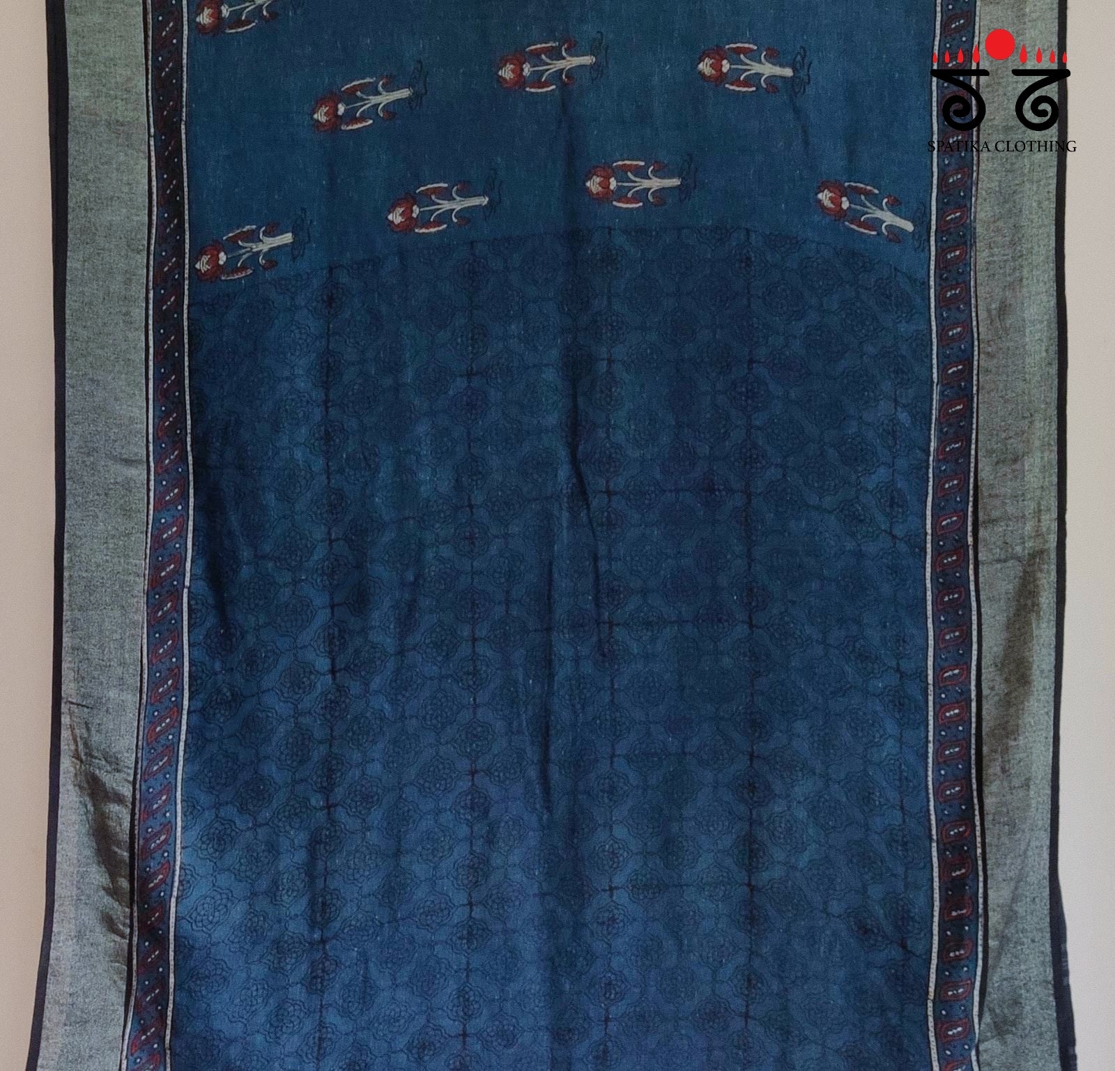 Ajrak Handblock Print On Linen Saree