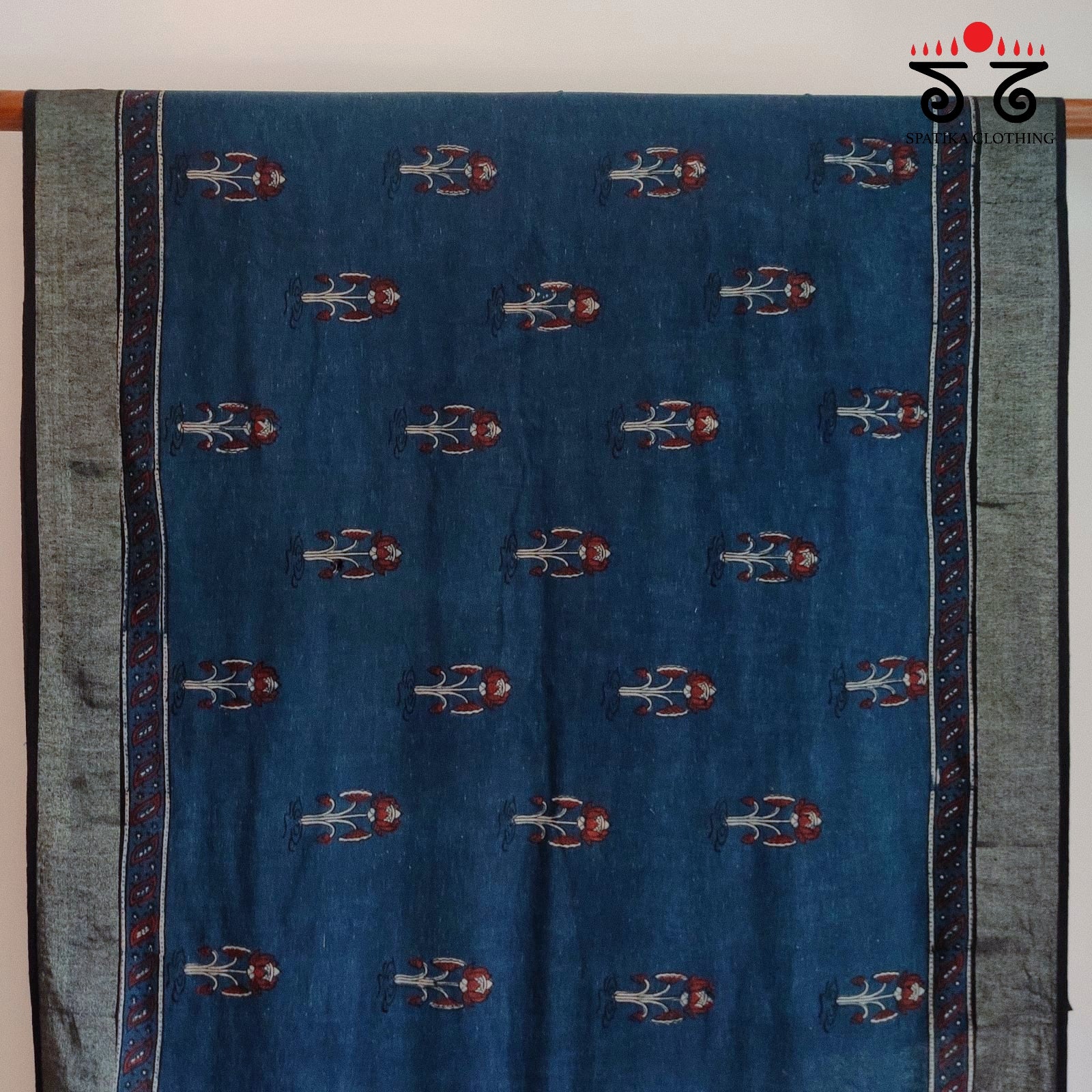 Ajrak Handblock Print On Linen Saree