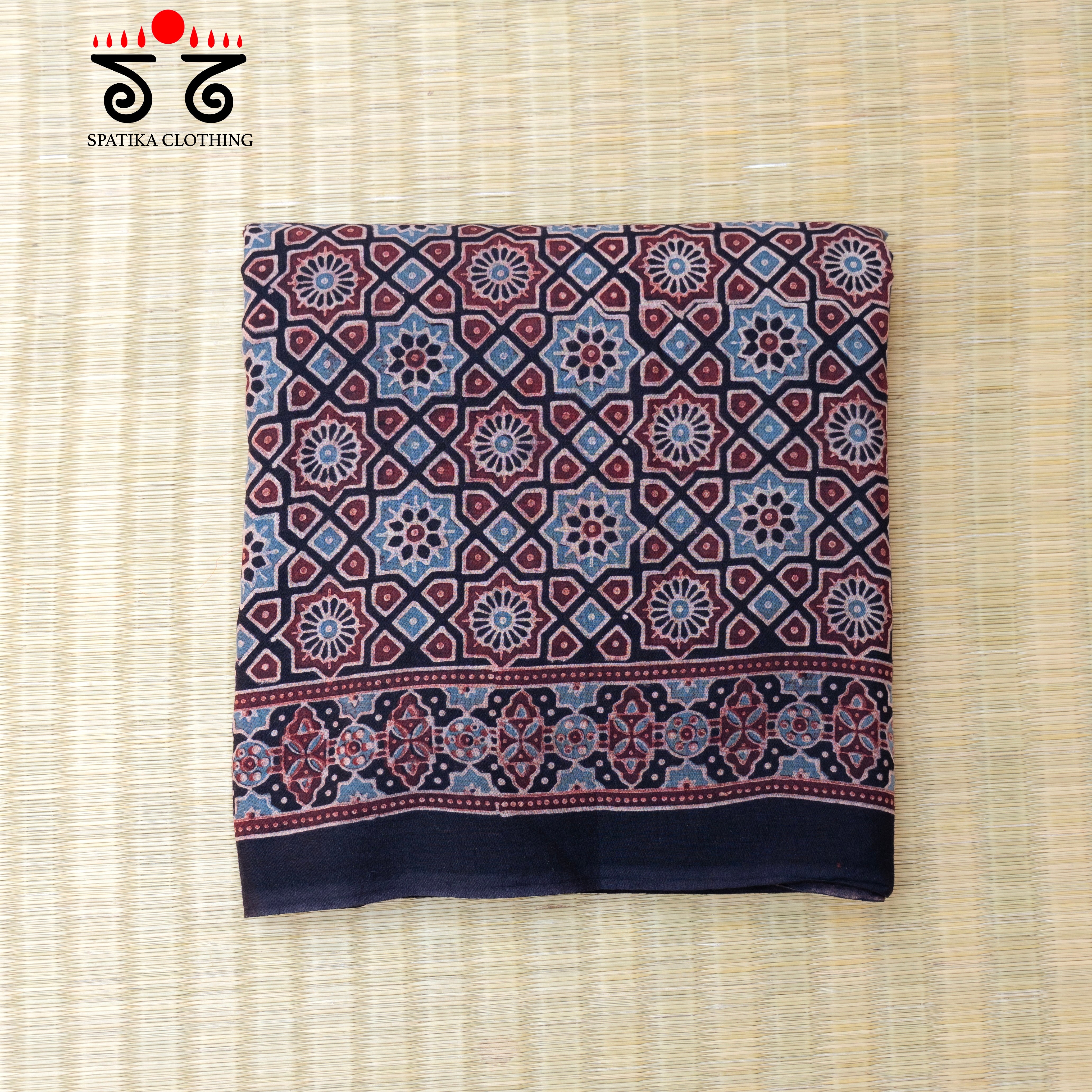 Ajrakh Handblock Printed on Mulmul Cotton Saree