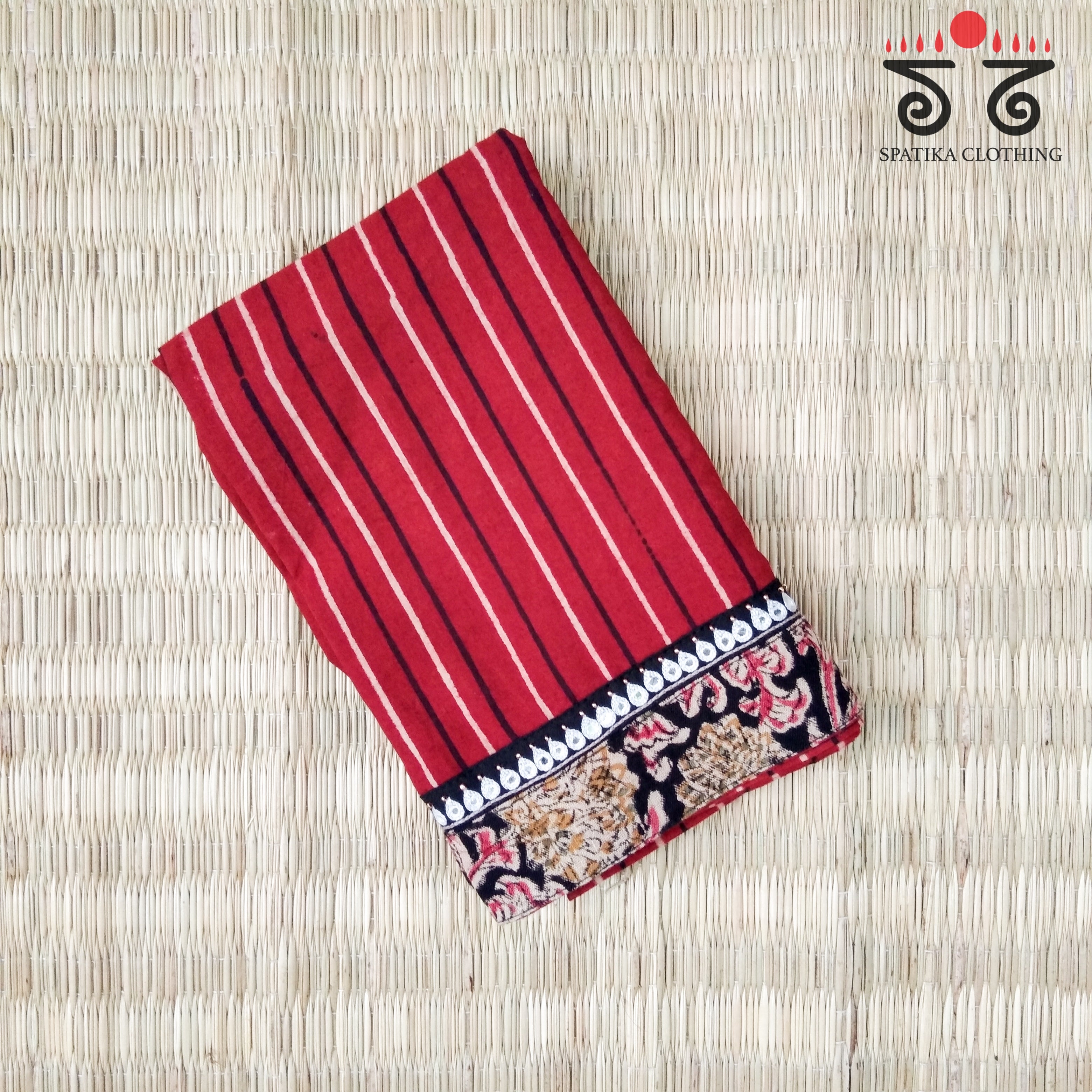 Ajrak Kalamkari Hand Embroidered Blouse Fabric