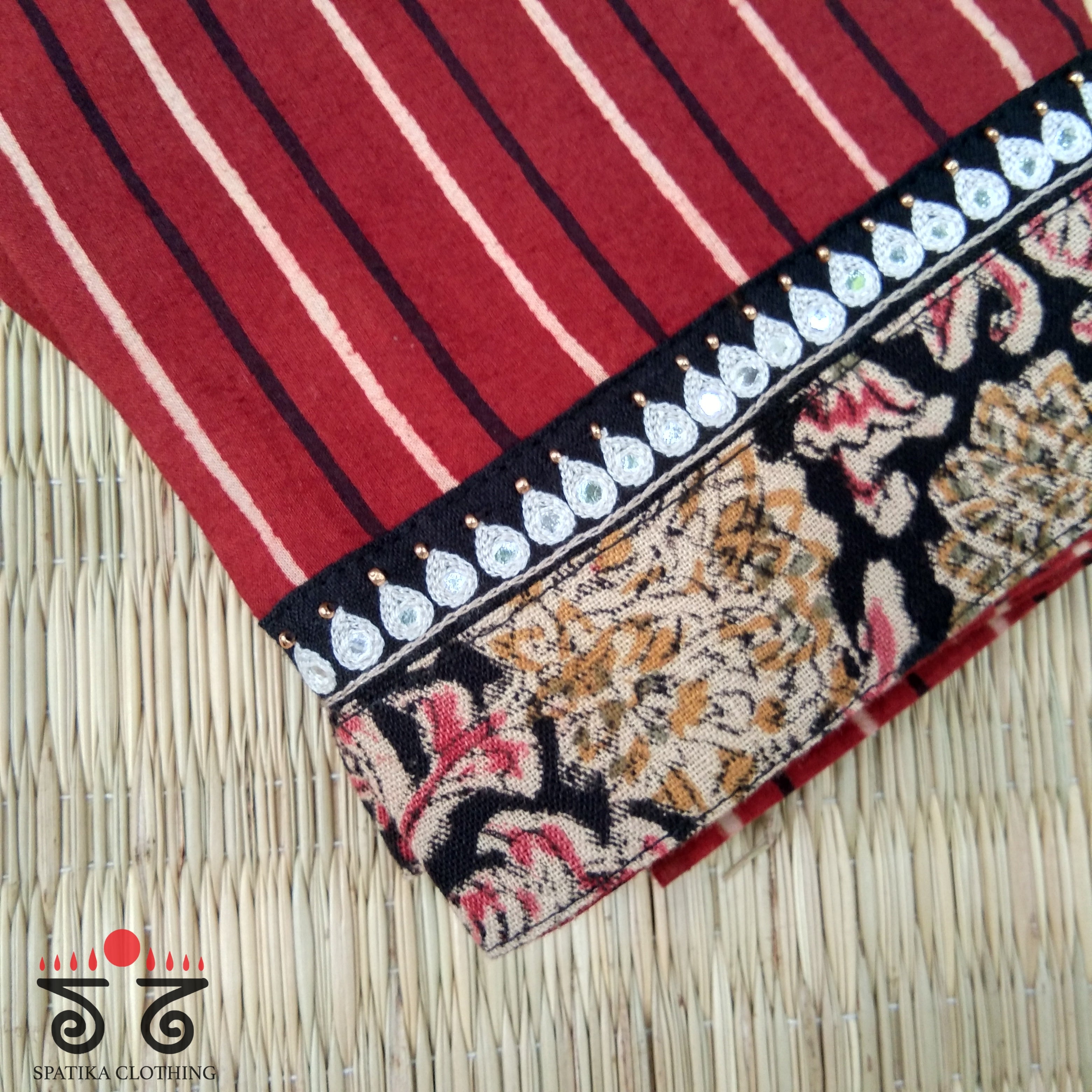 Ajrak Kalamkari Hand Embroidered Blouse Fabric