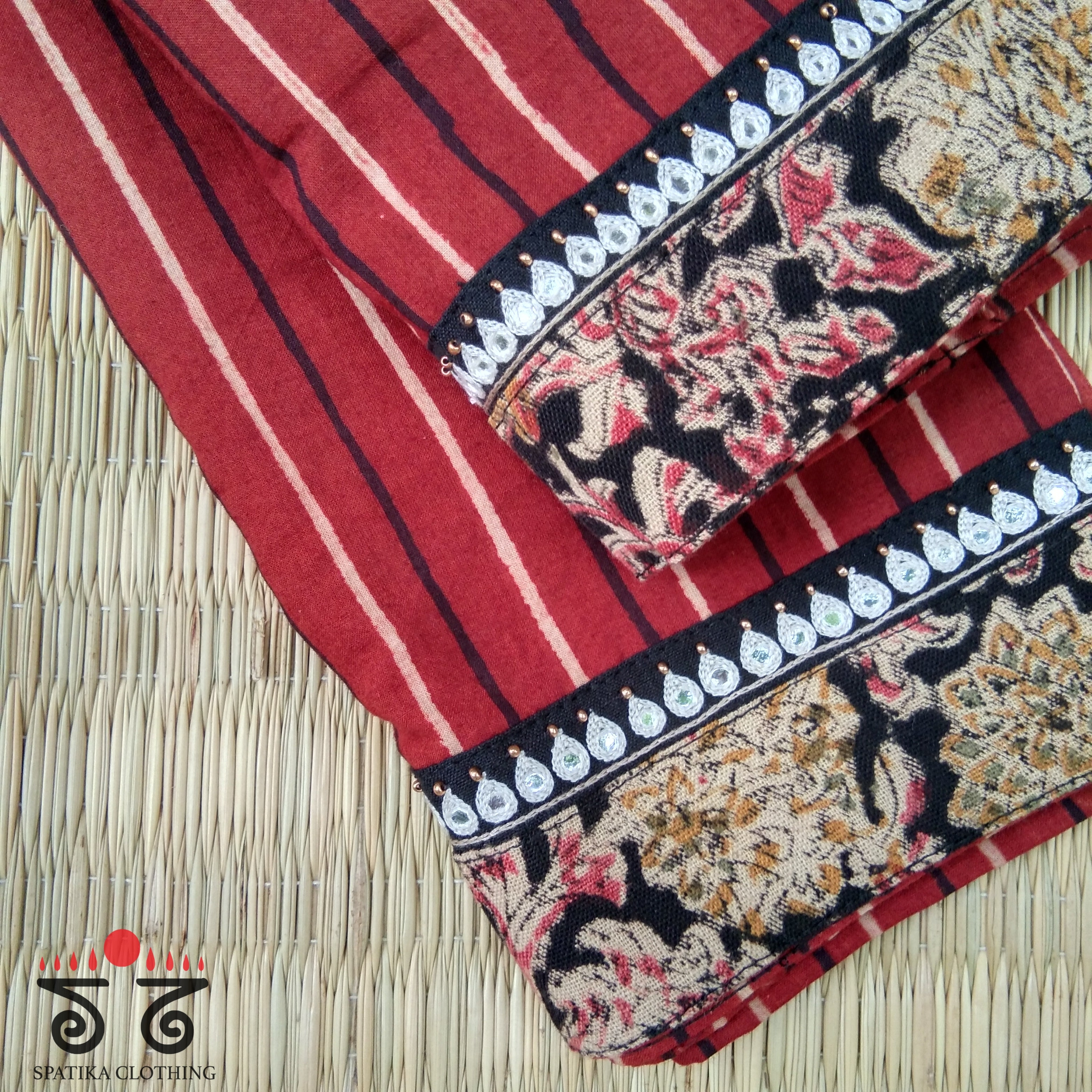 Ajrak Kalamkari Hand Embroidered Blouse Fabric