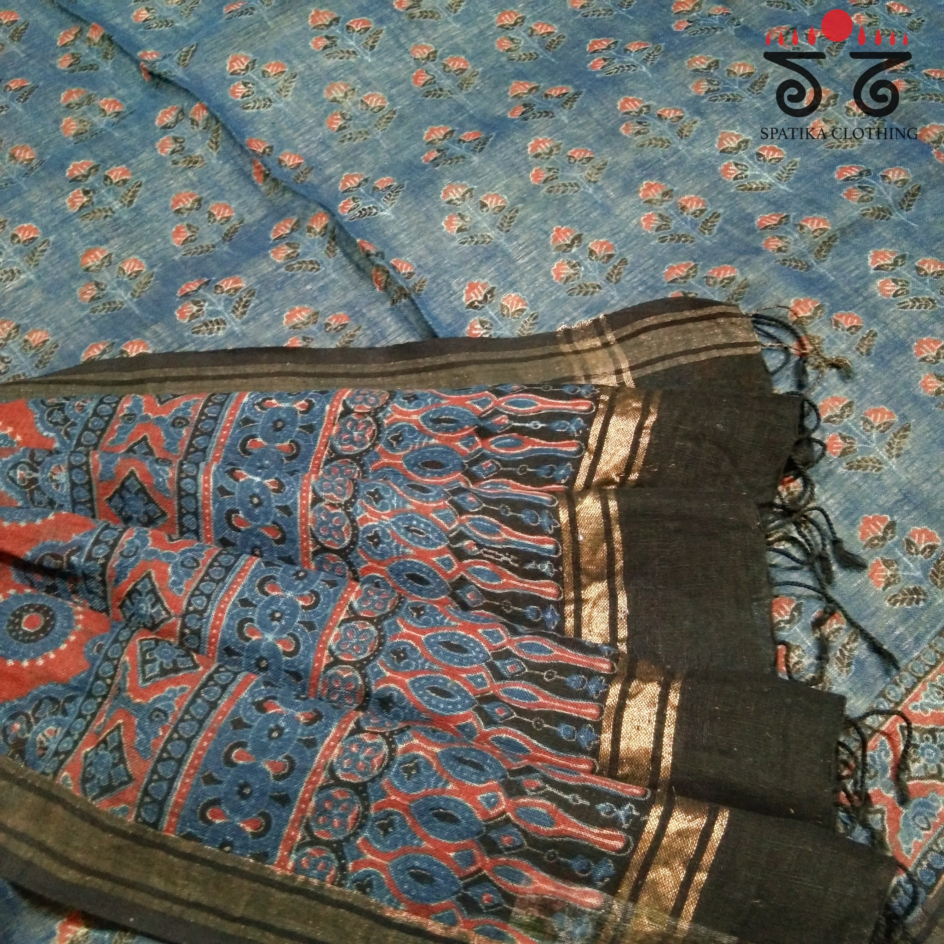 Ajrak on Linen Dupatta
