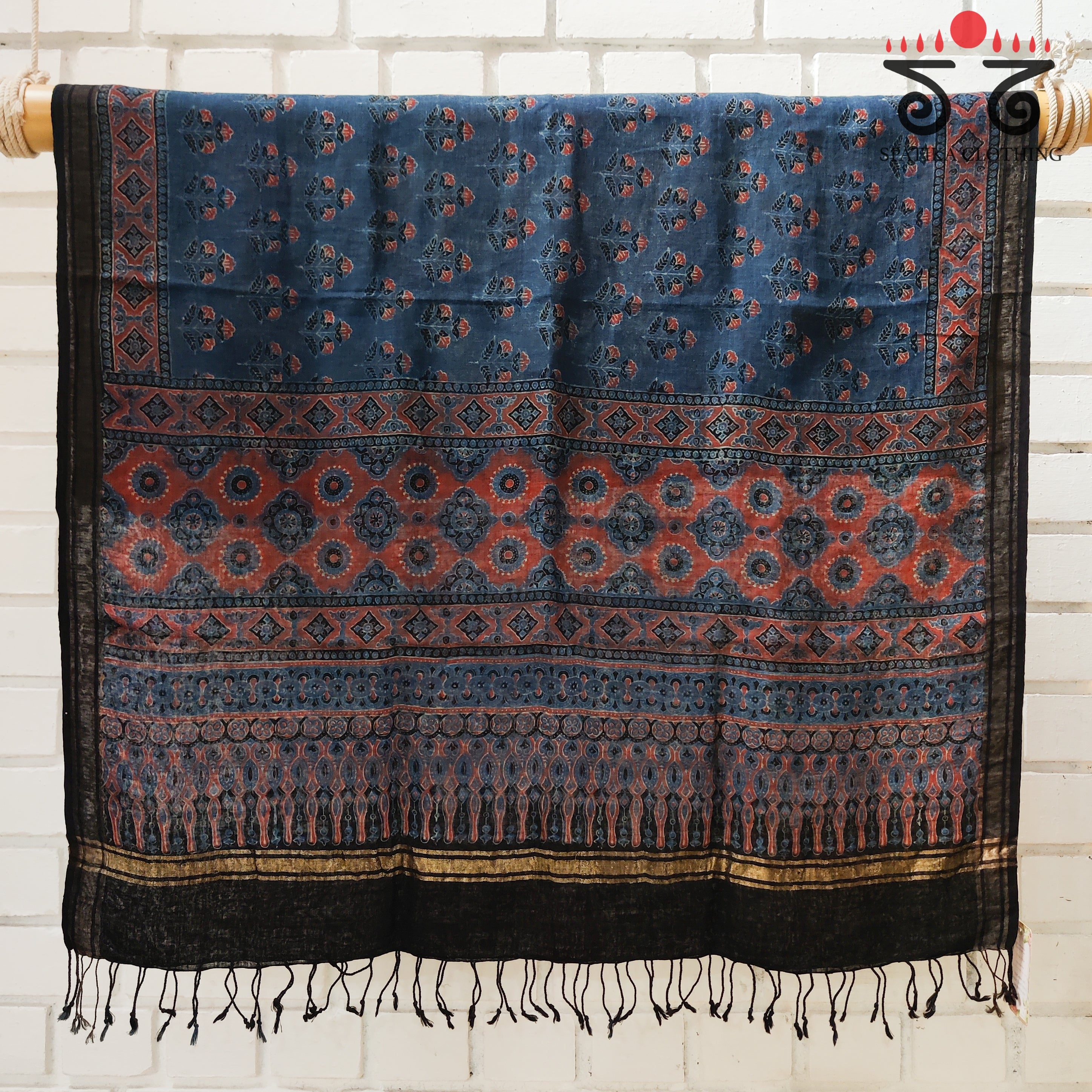 Ajrak on Linen Dupatta