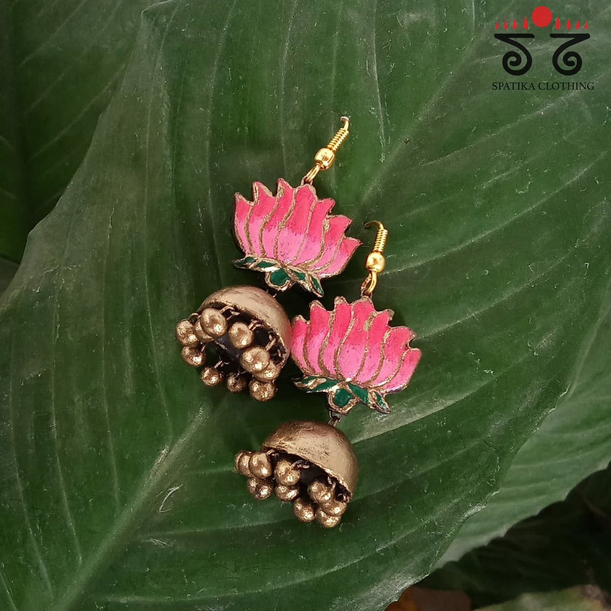 The Single Lotus Jhumka - Terracotta